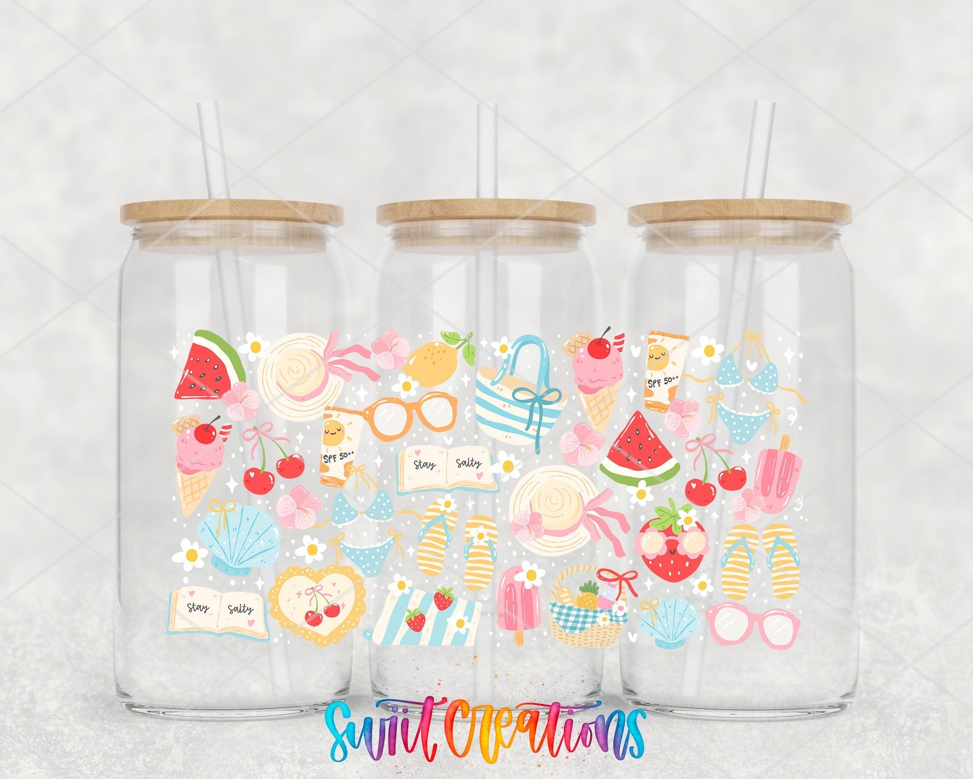 Summer Beach UV DTF Transfer Tumbler Wrap | Cute Cherry Watermelon Bikini Cup Decal | DTF261 - Swiit Creations