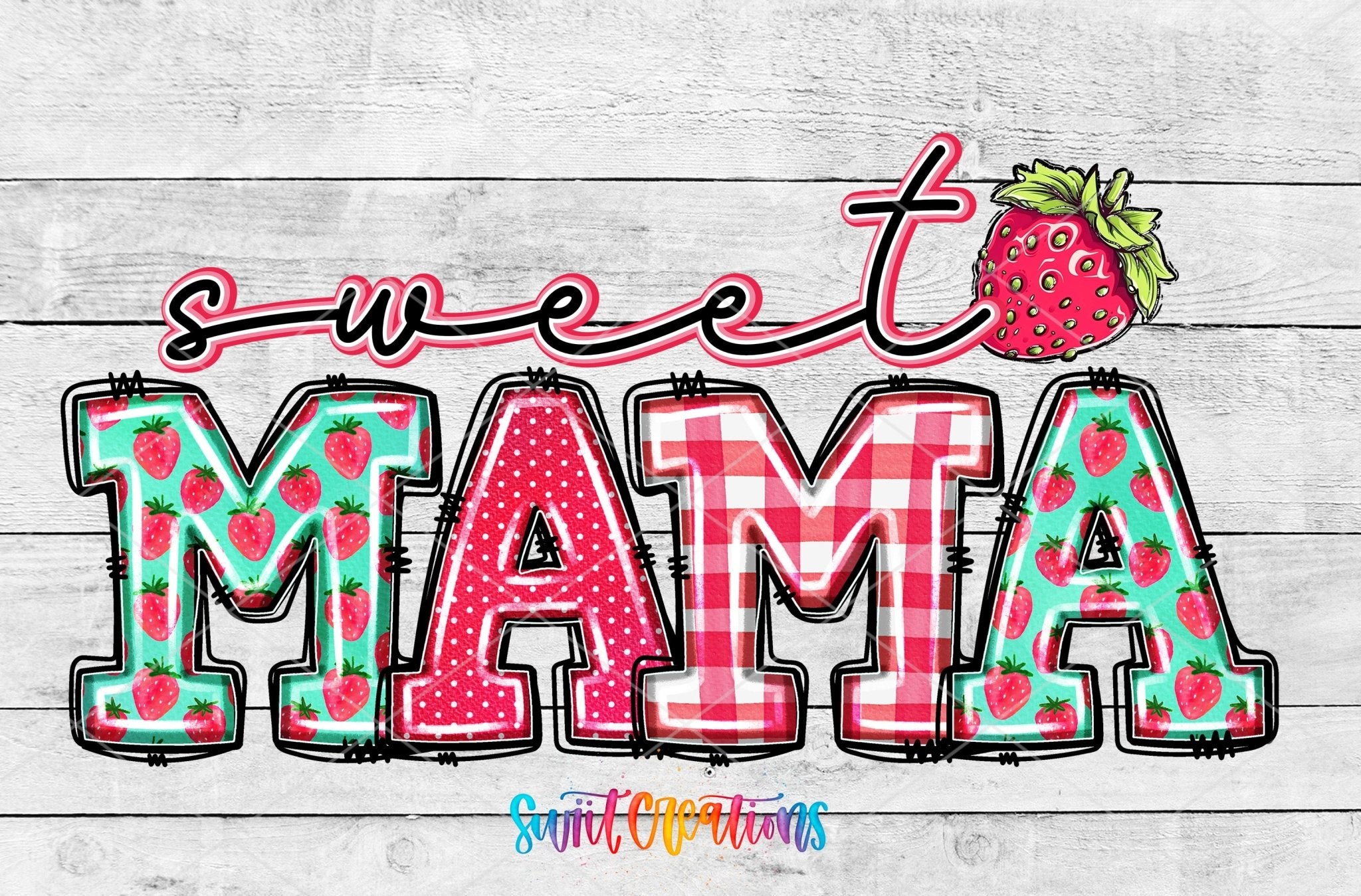 Sweet Mama UV DTF Transfer Tumbler Wrap | Strawberry Gingham Coquette Mom Cup Decal | DTF246 - Swiit Creations