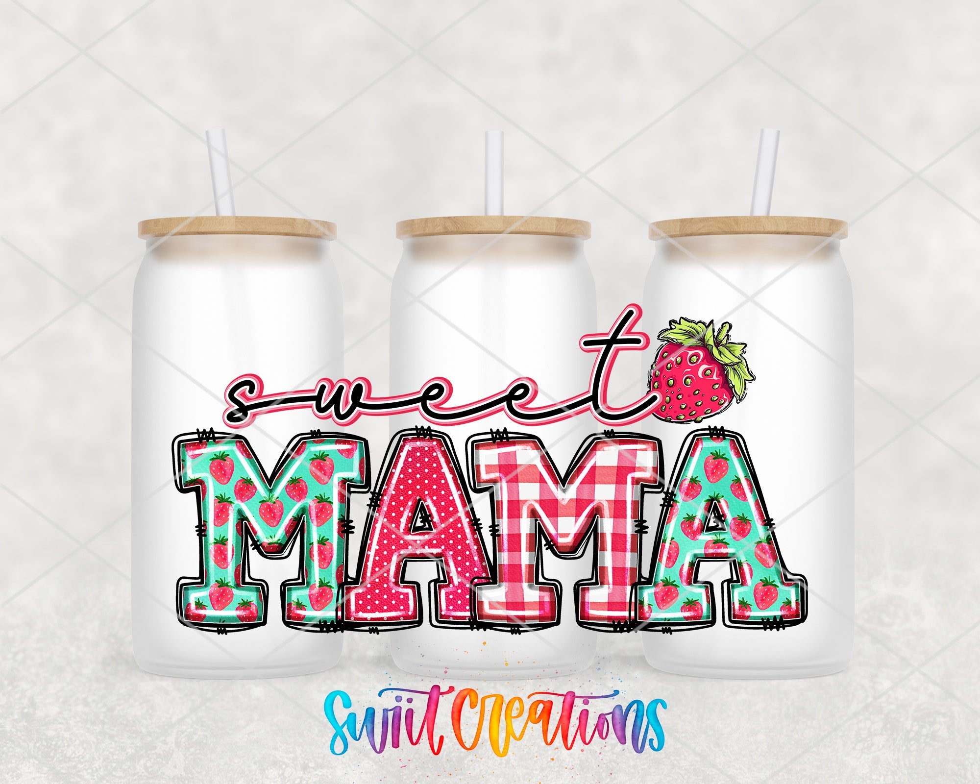 Sweet Mama UV DTF Transfer Tumbler Wrap | Strawberry Gingham Coquette Mom Cup Decal | DTF246 - Swiit Creations