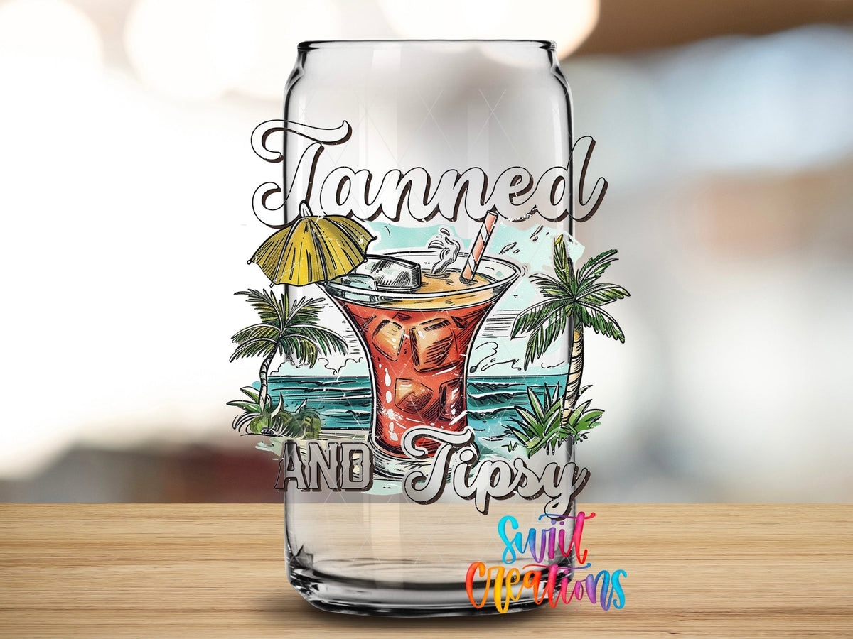 Tanned And Tipsy Tropical Cocktail UV DTF Cup Decal | UV933 - Swiit Creations