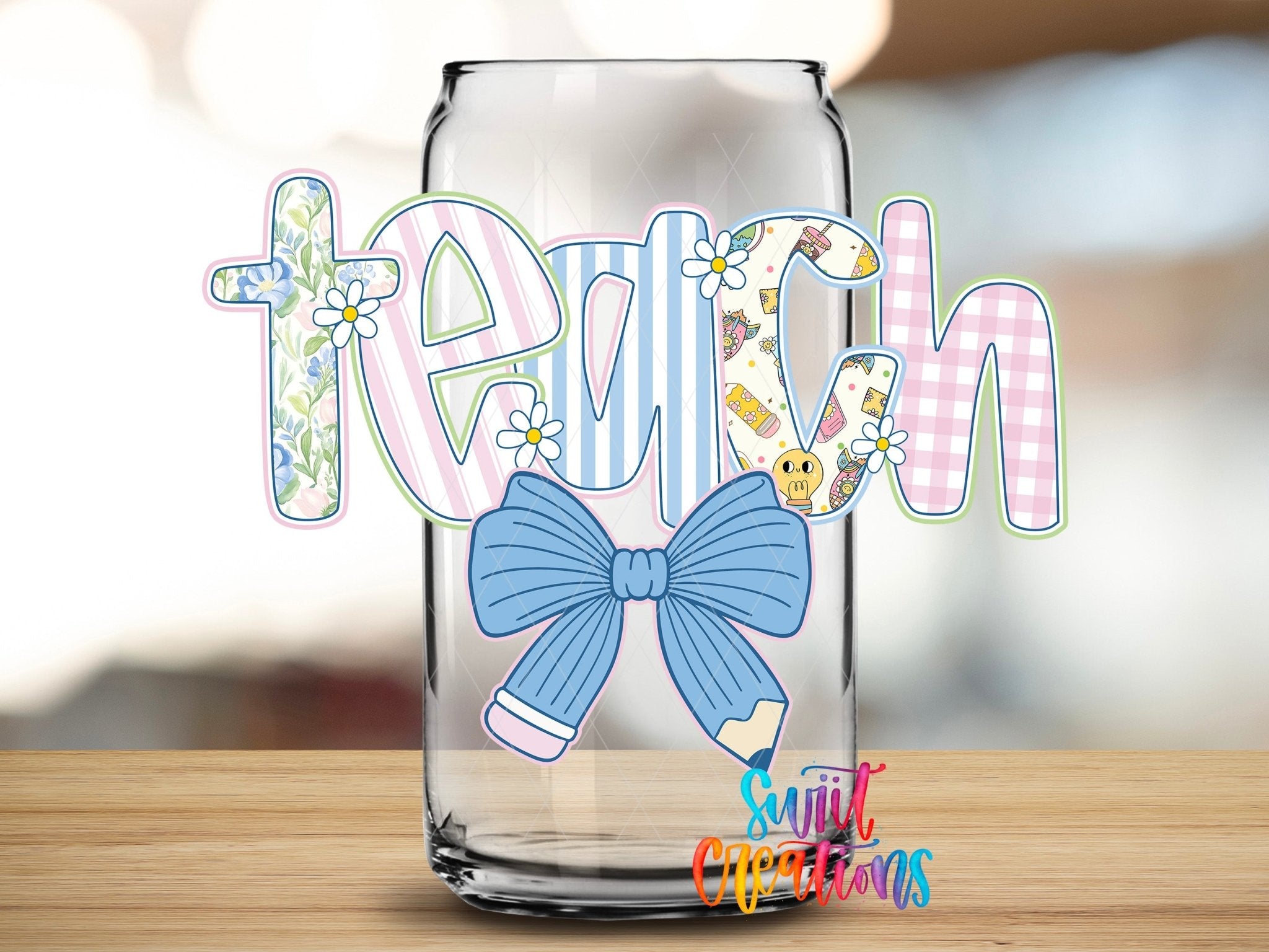 Teach Pencil Bow Pastel School UV DTF Tumbler Transfer Decal | UV2071 - Swiit Creations