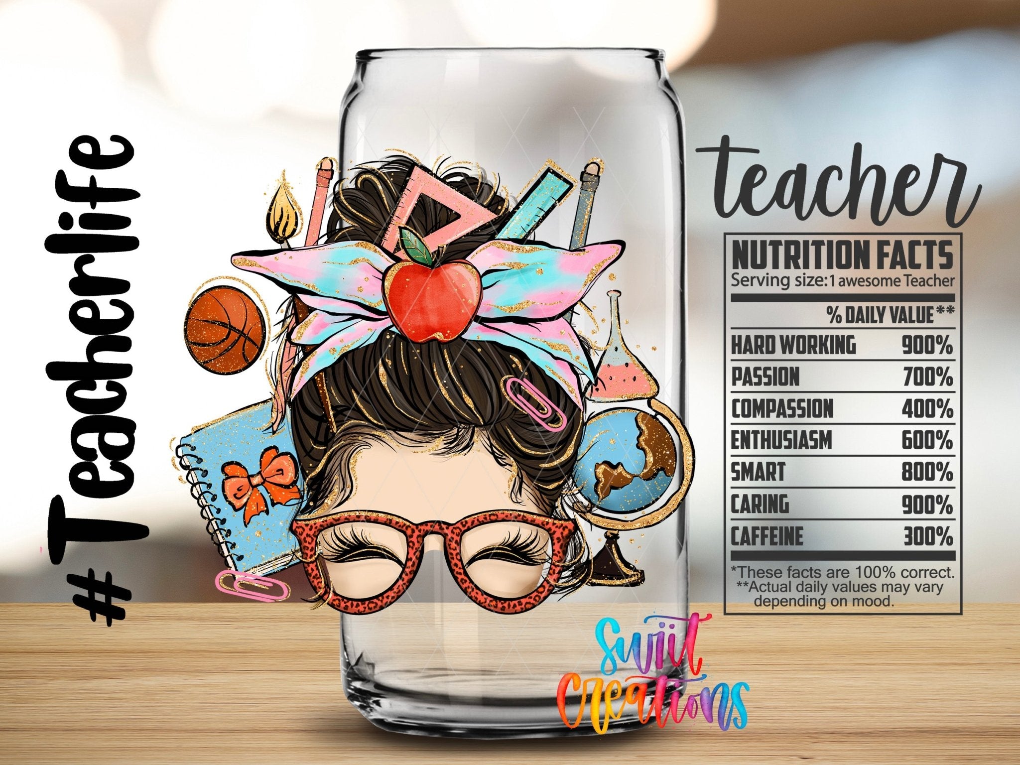 Teacher Life UV DTF Transfer Tumbler Wrap | Teacher Nutrition Facts | DTF113 - Swiit Creations