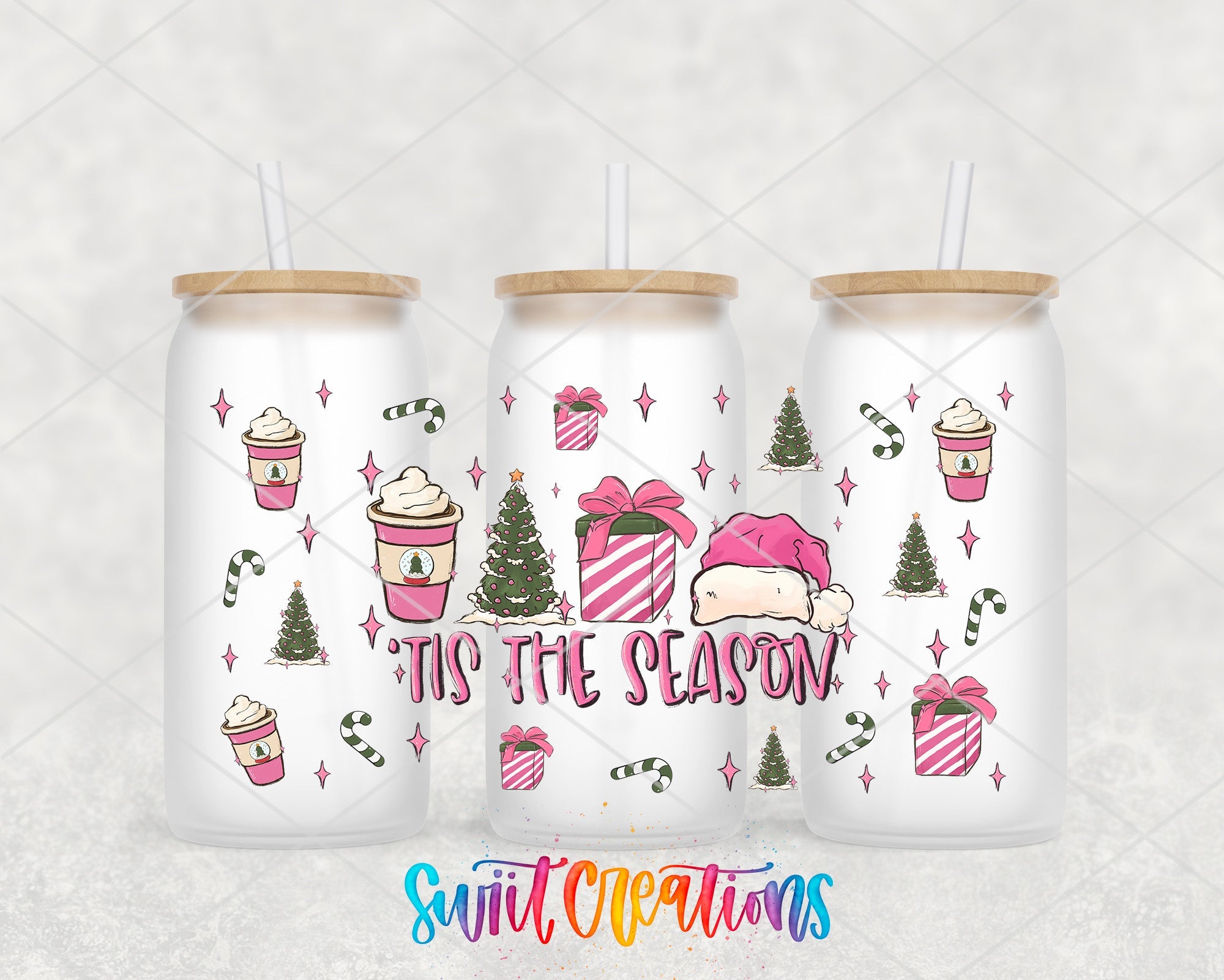 Tis The Season Pink Christmas UV DTF Transfer Tumbler Wrap | DTF092 - Swiit Creations