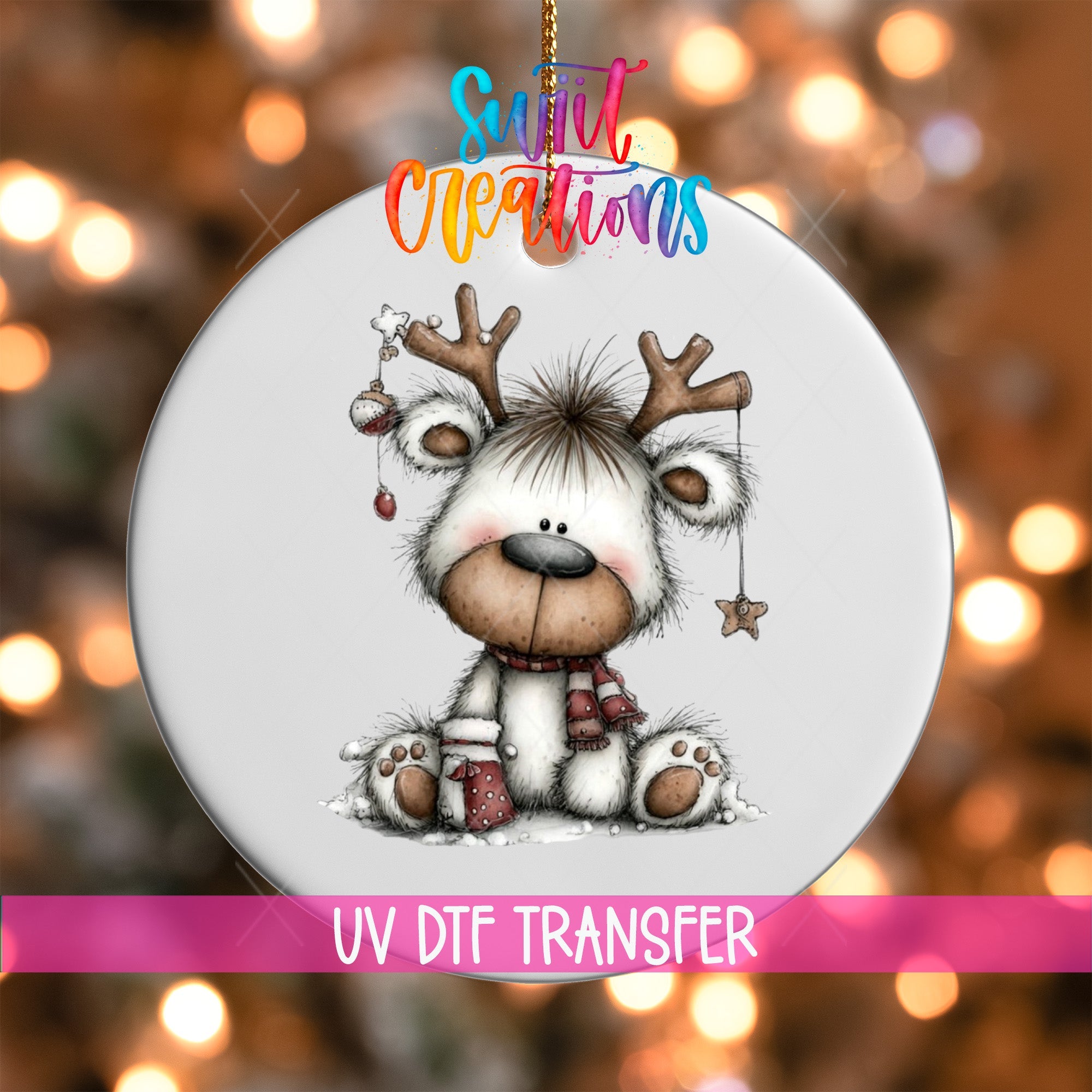 Whimsical Reindeer Christmas UV DTF Ornament Transfer | O-1756 - Swiit Creations