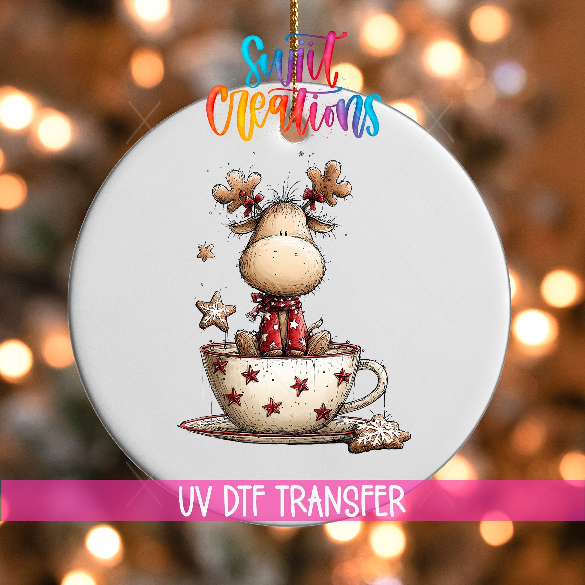 Woodland Reindeer In Teacup Christmas Ornament UV DTF Transfer | O-1873 - Swiit Creations