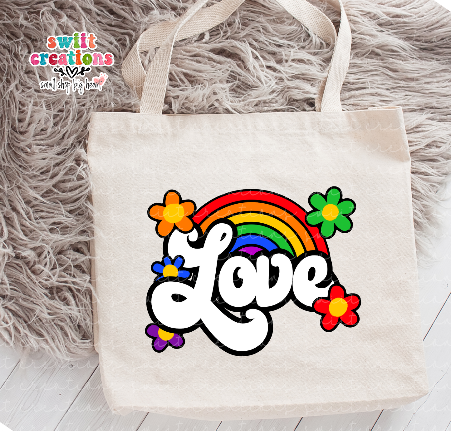 Love Rainbow Large Linen Tote