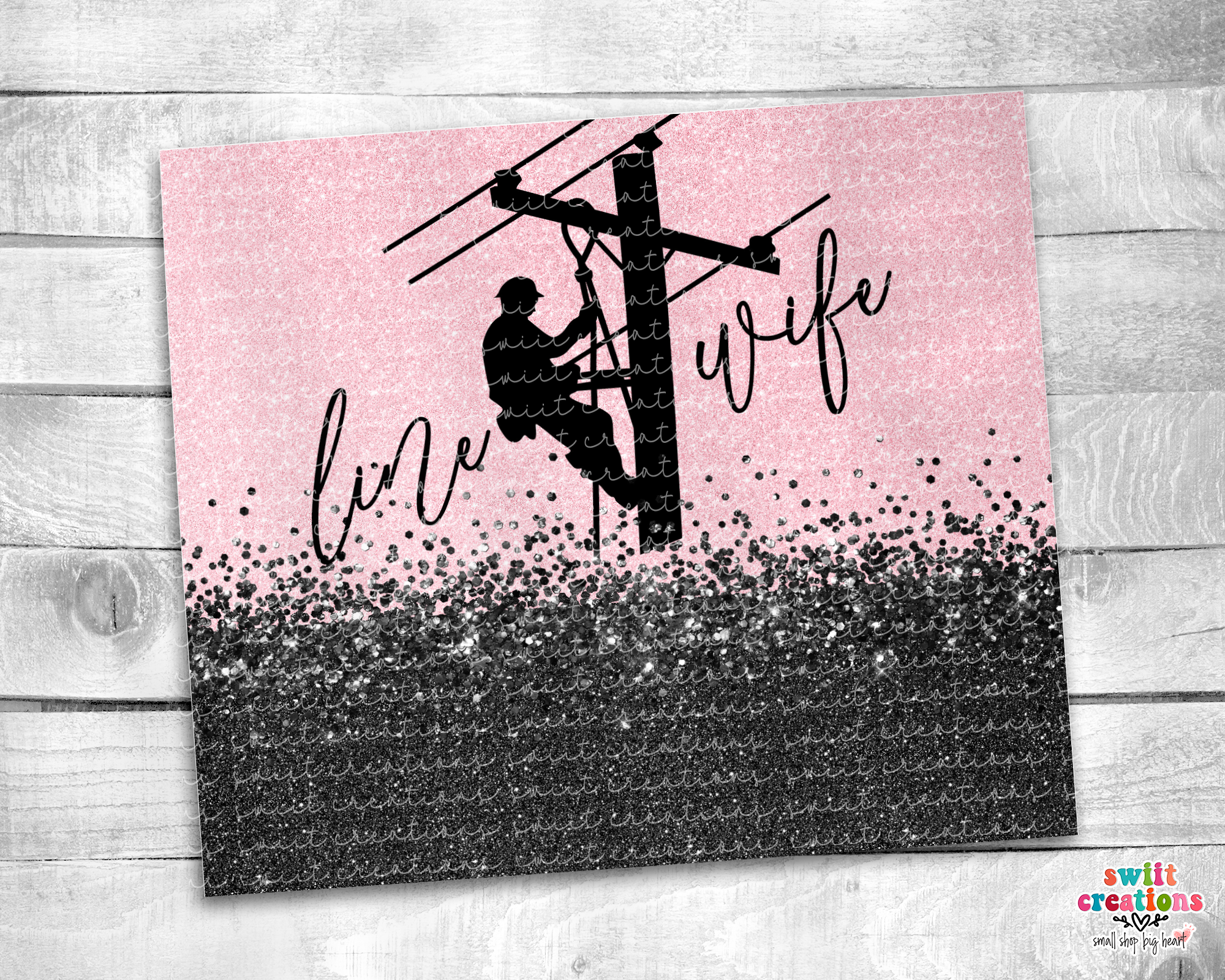 Lineman Wife Pink Glitter Tumbler (T340)