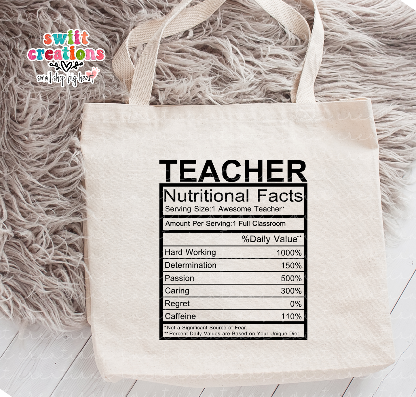 Teacher Nutrition Facts Large Linen Tote