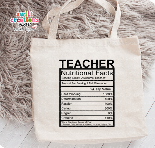 Teacher Nutrition Facts Large Linen Tote