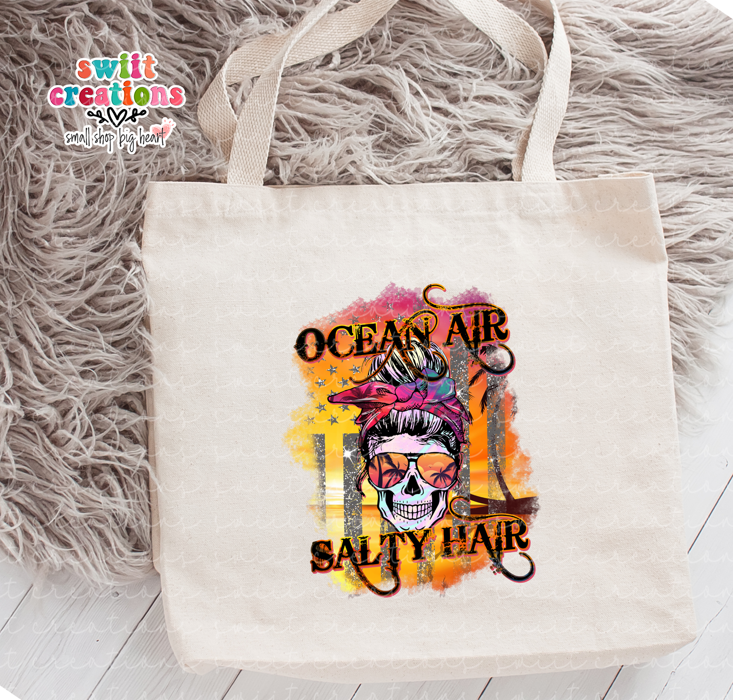 Ocean Air Salty Hair Large Linen Tote