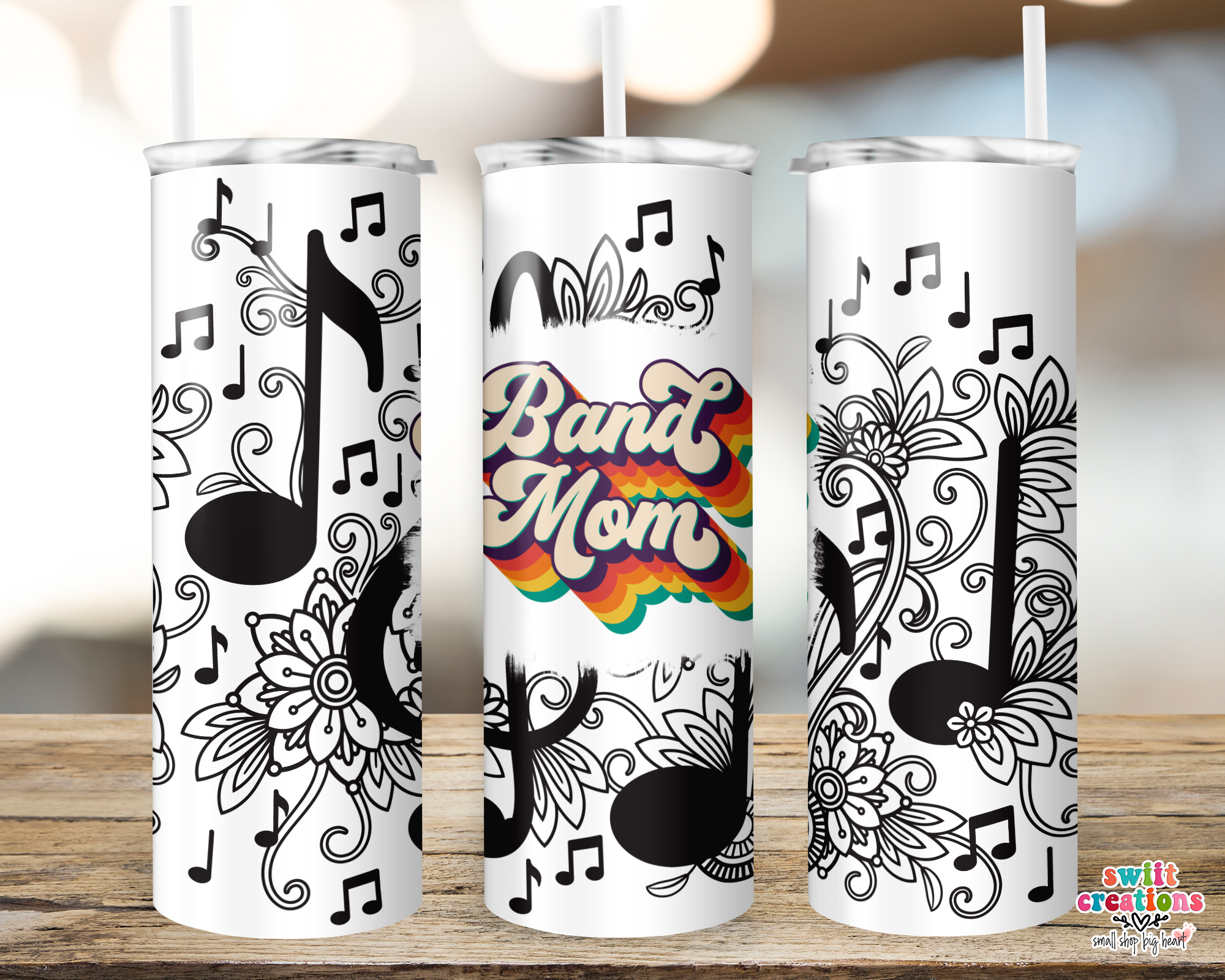 Retro Band Mom Music Notes Tumbler (T280)