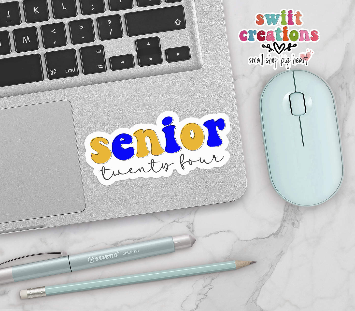 Senior 24 Waterproof Sticker Blue and Gold (SS378) | SCD554