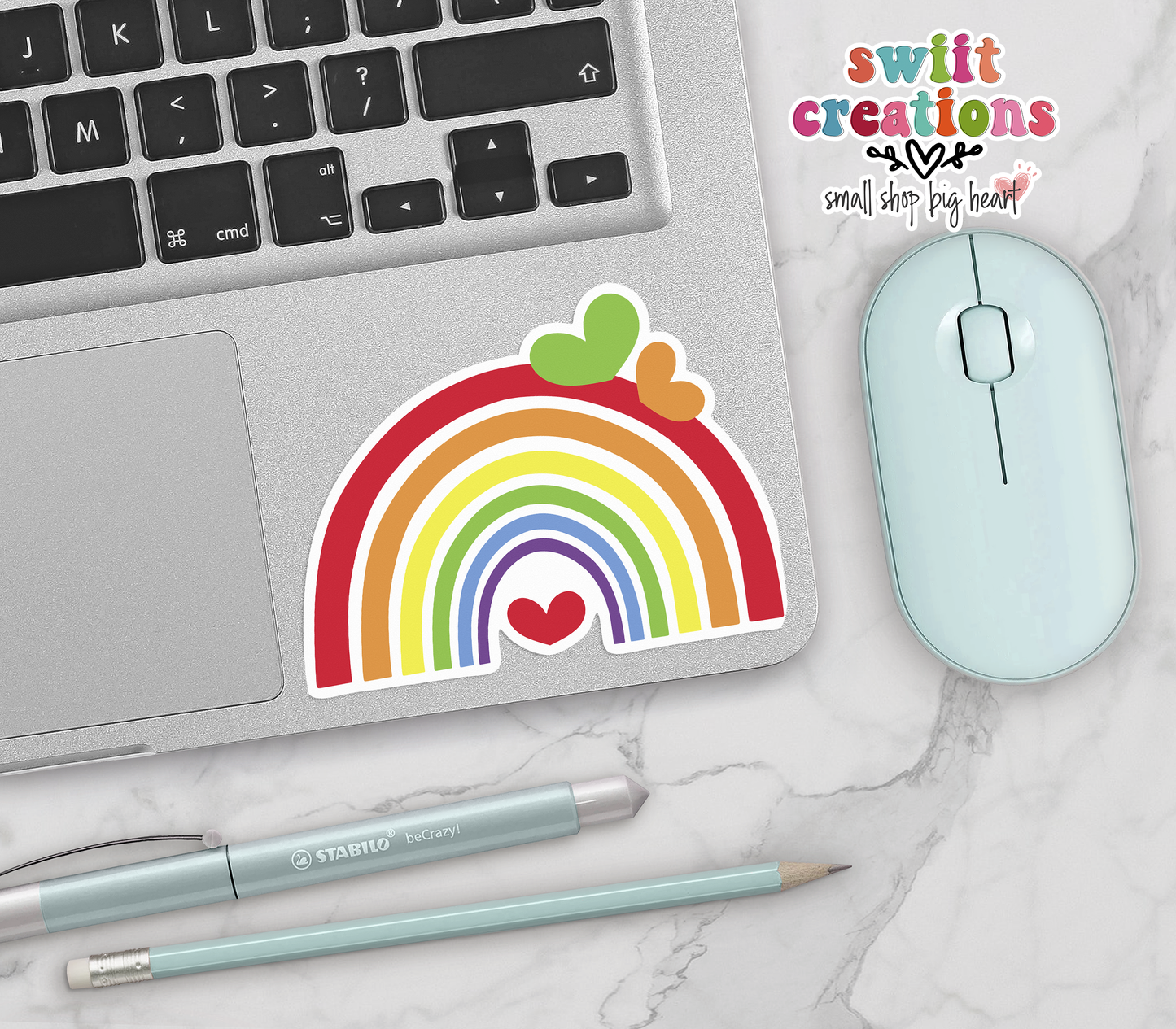 Rainbow and Hearts Waterproof Sticker (SS093) | SCD252