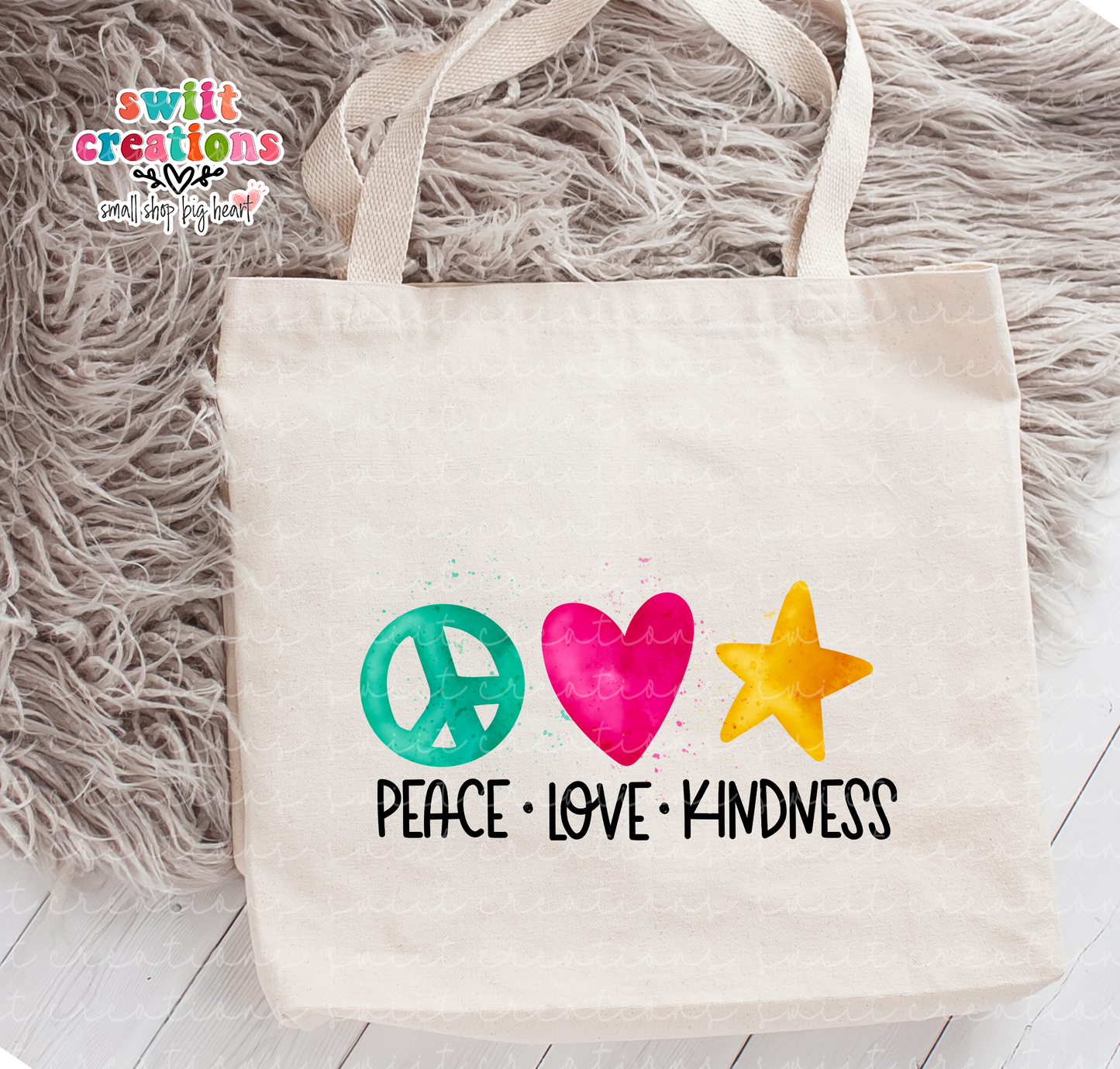 Peace Love Kindness Large Linen Tote