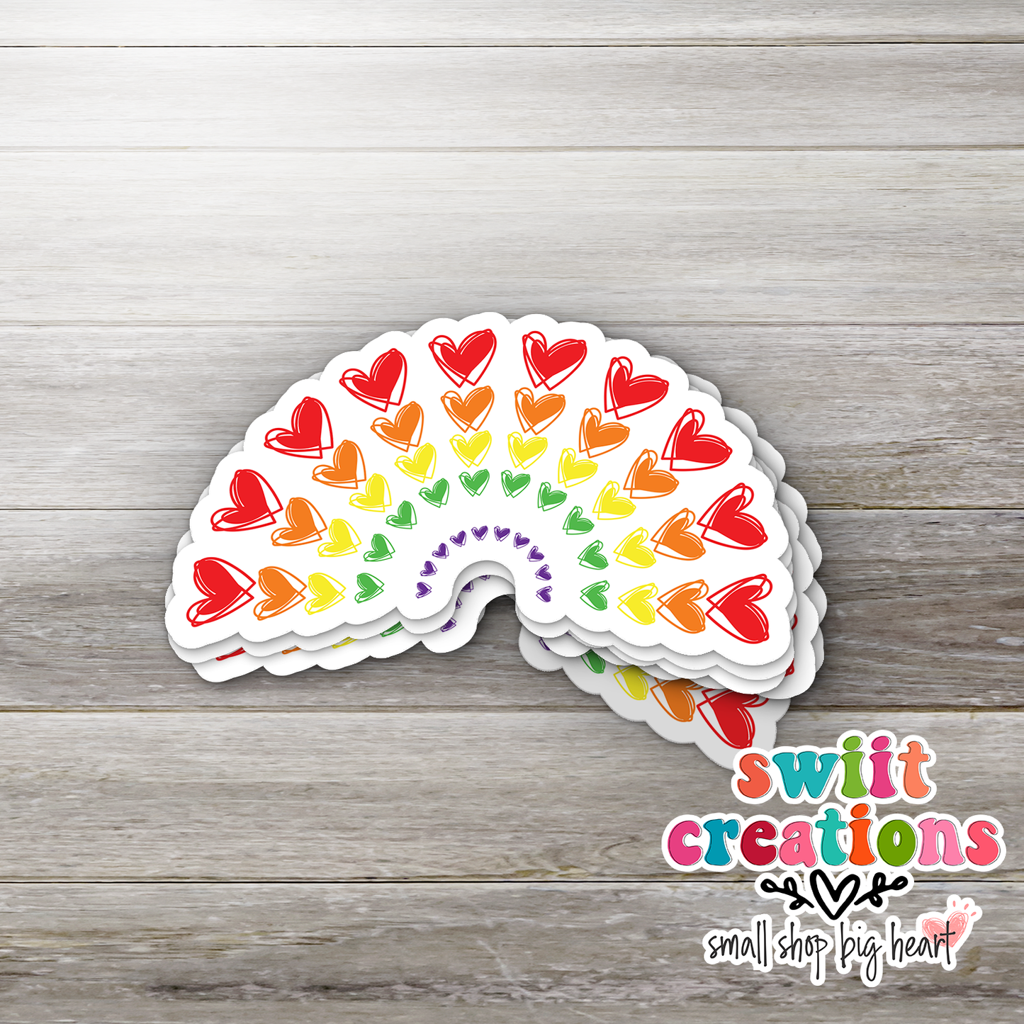 Rainbow of Hearts Waterproof Sticker (SS009) | SCD110