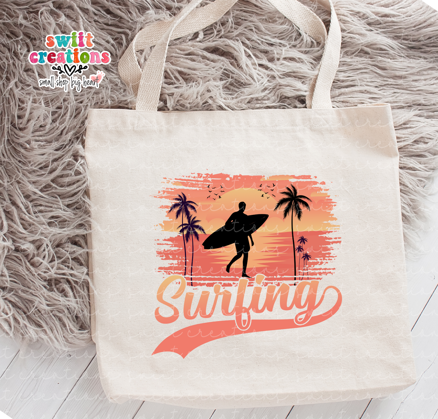 Surfing Large Linen Tote