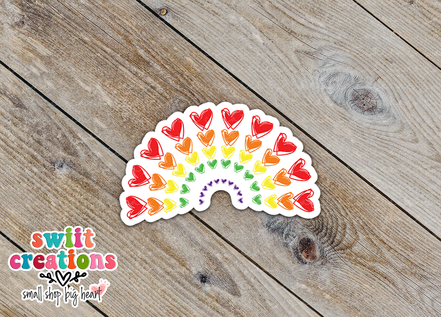 Rainbow of Hearts Waterproof Sticker (SS009) | SCD110