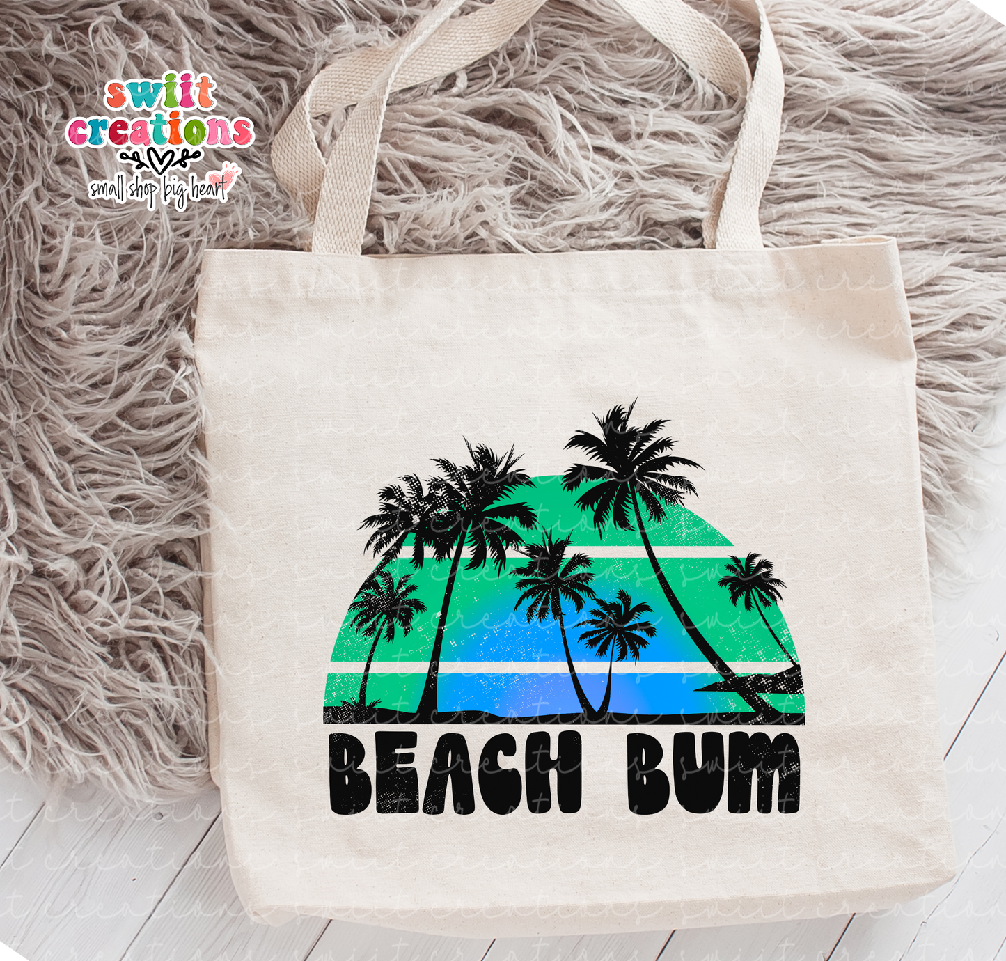 Blue Beach Bum Large Linen Tote