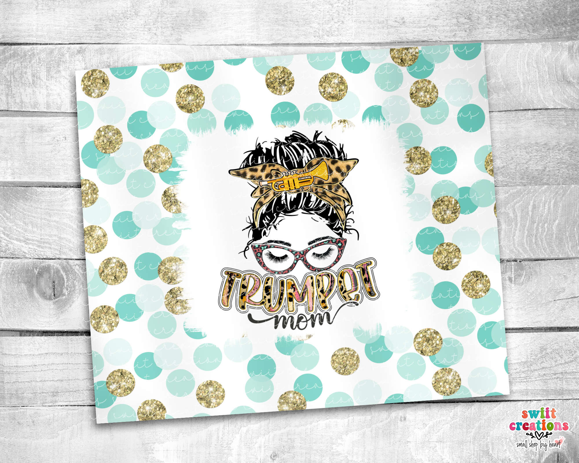 Trumpet Mom Teal Polka Dots Tumbler (T021)