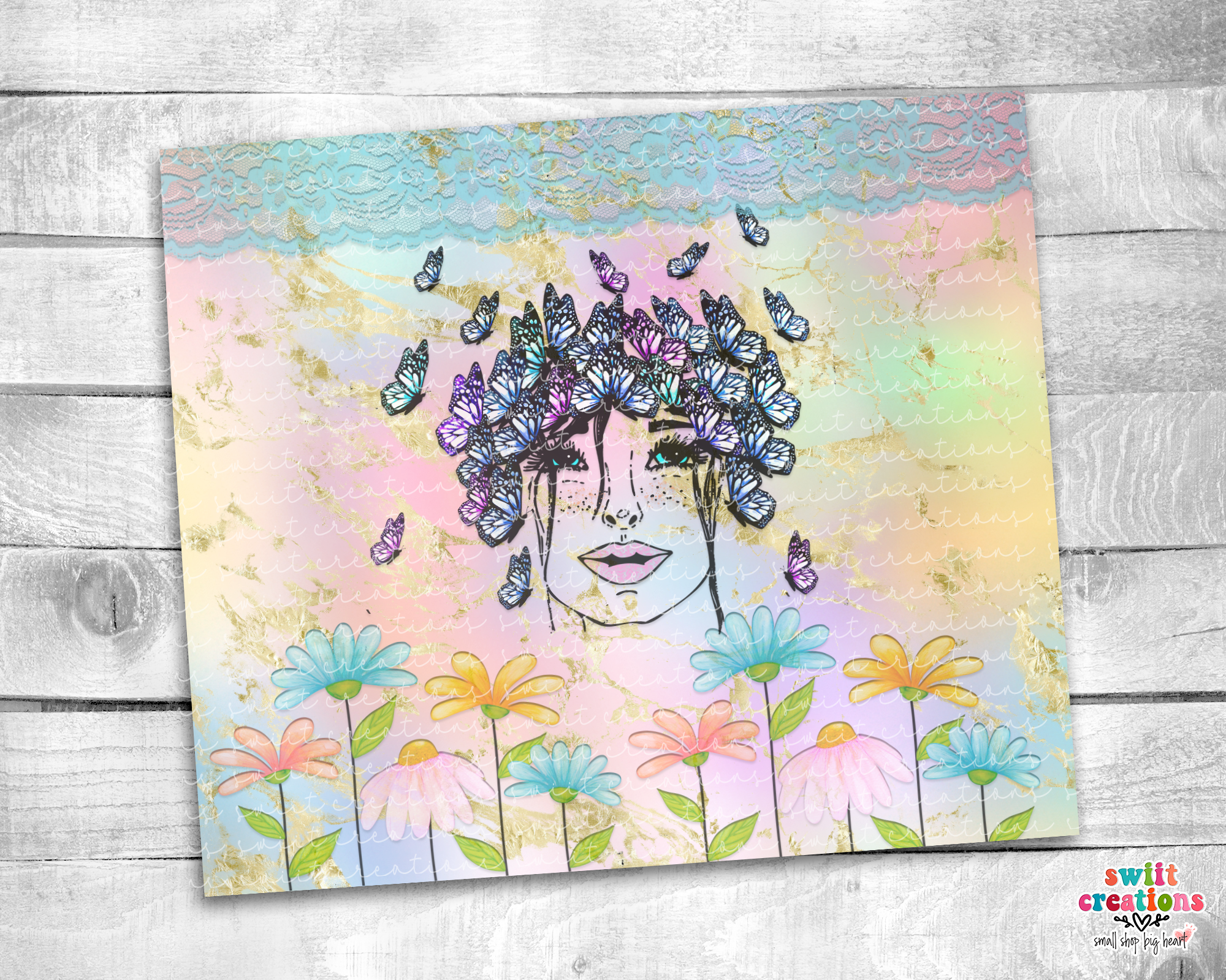 Woman Butterfly and Flower Tumbler (T168)