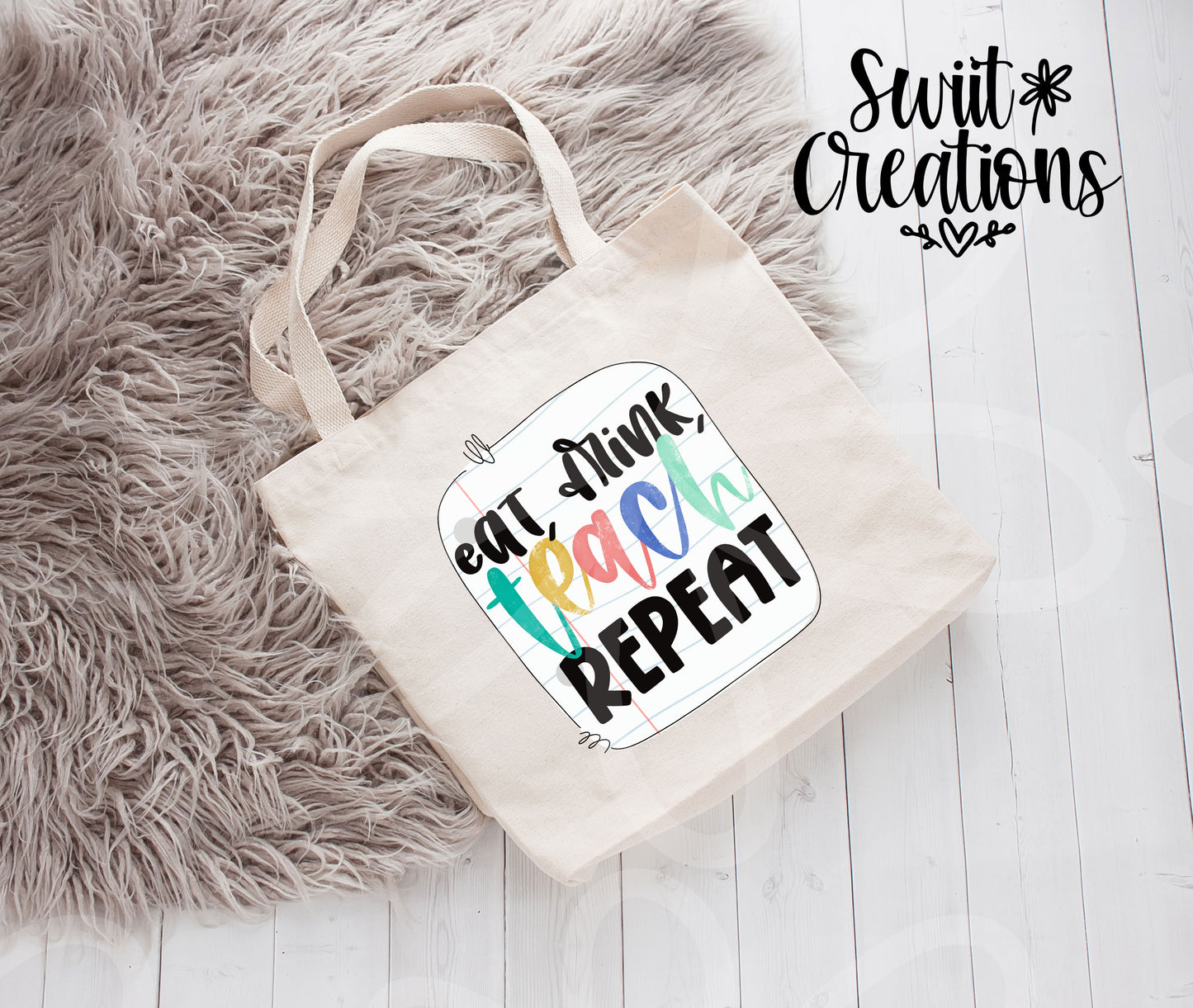 Eat Drink Teach Repeat Large Linen Tote