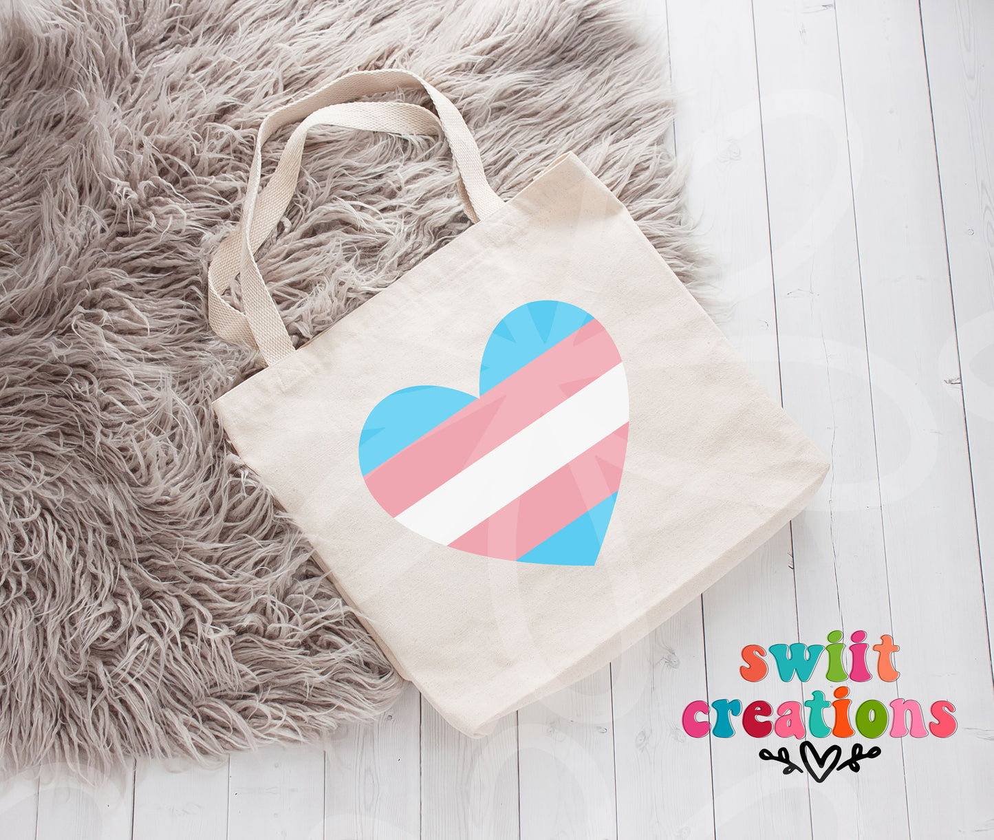 Heart Trans Flag Large Linen Tote
