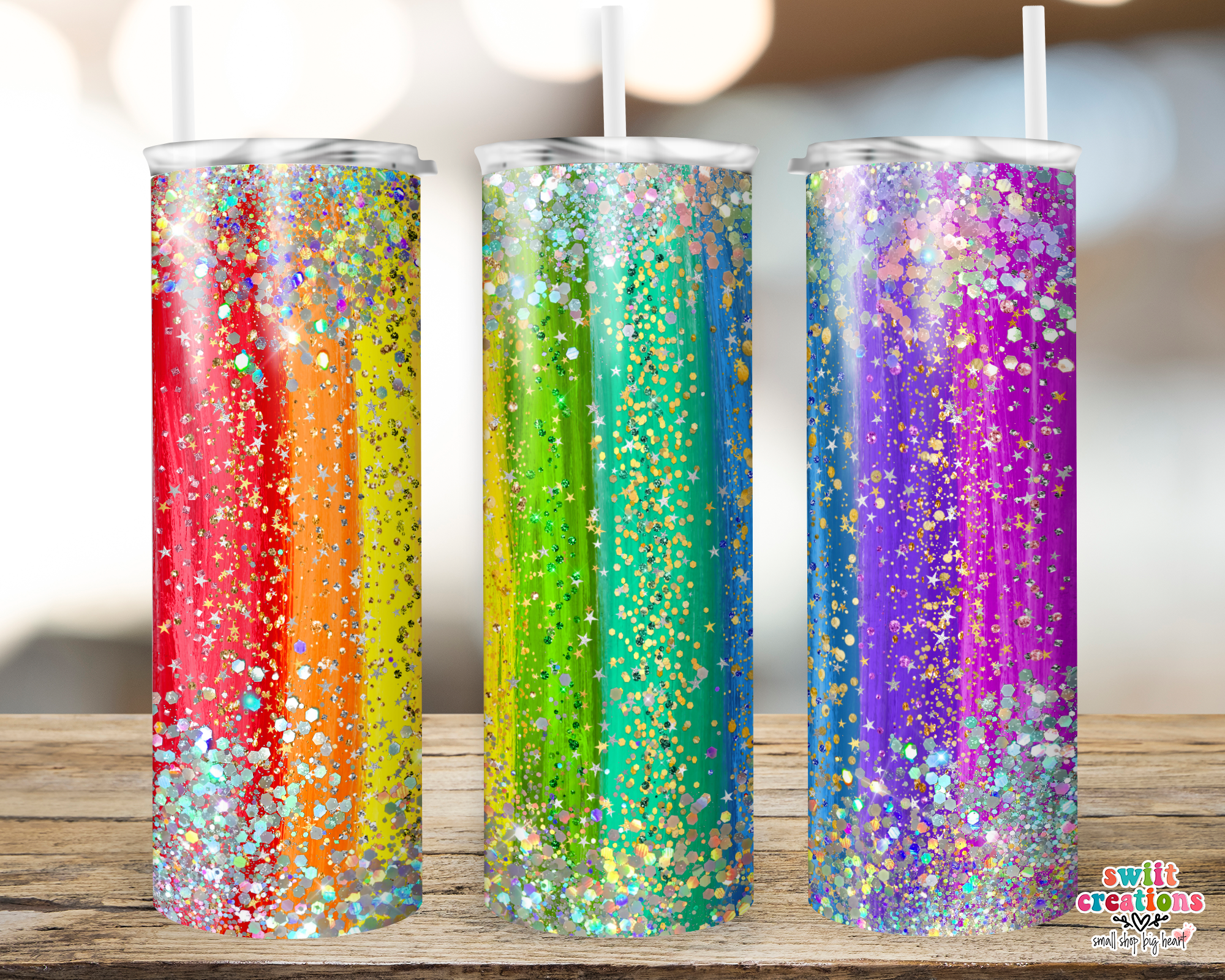 Rainbow Faux Glitter Pride Tumbler (T329)