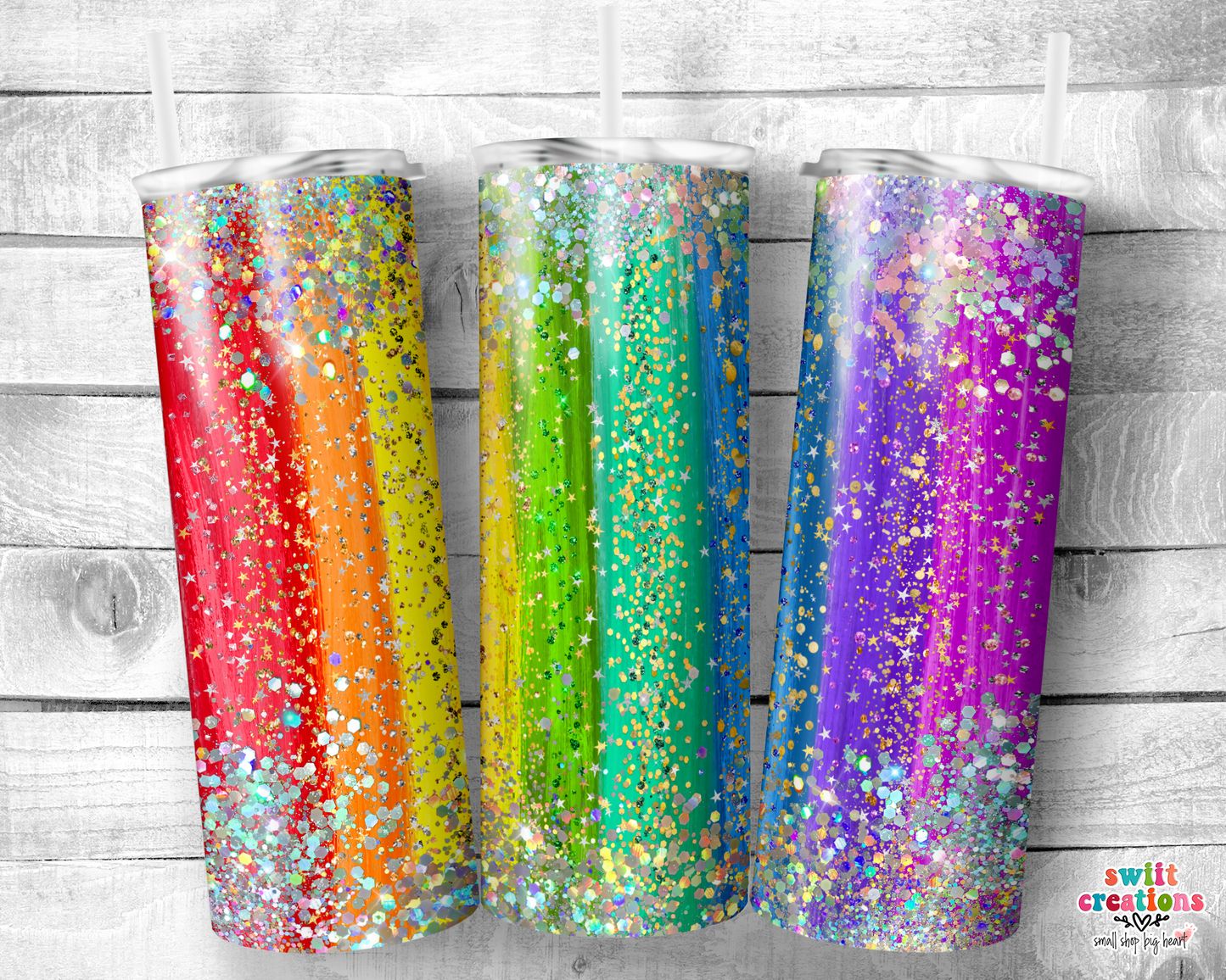 Rainbow Faux Glitter Pride Tumbler (T329)