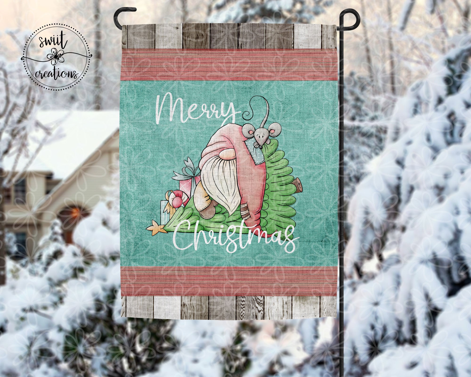 Merry Christmas Gnome with Tree Flag (YF03)