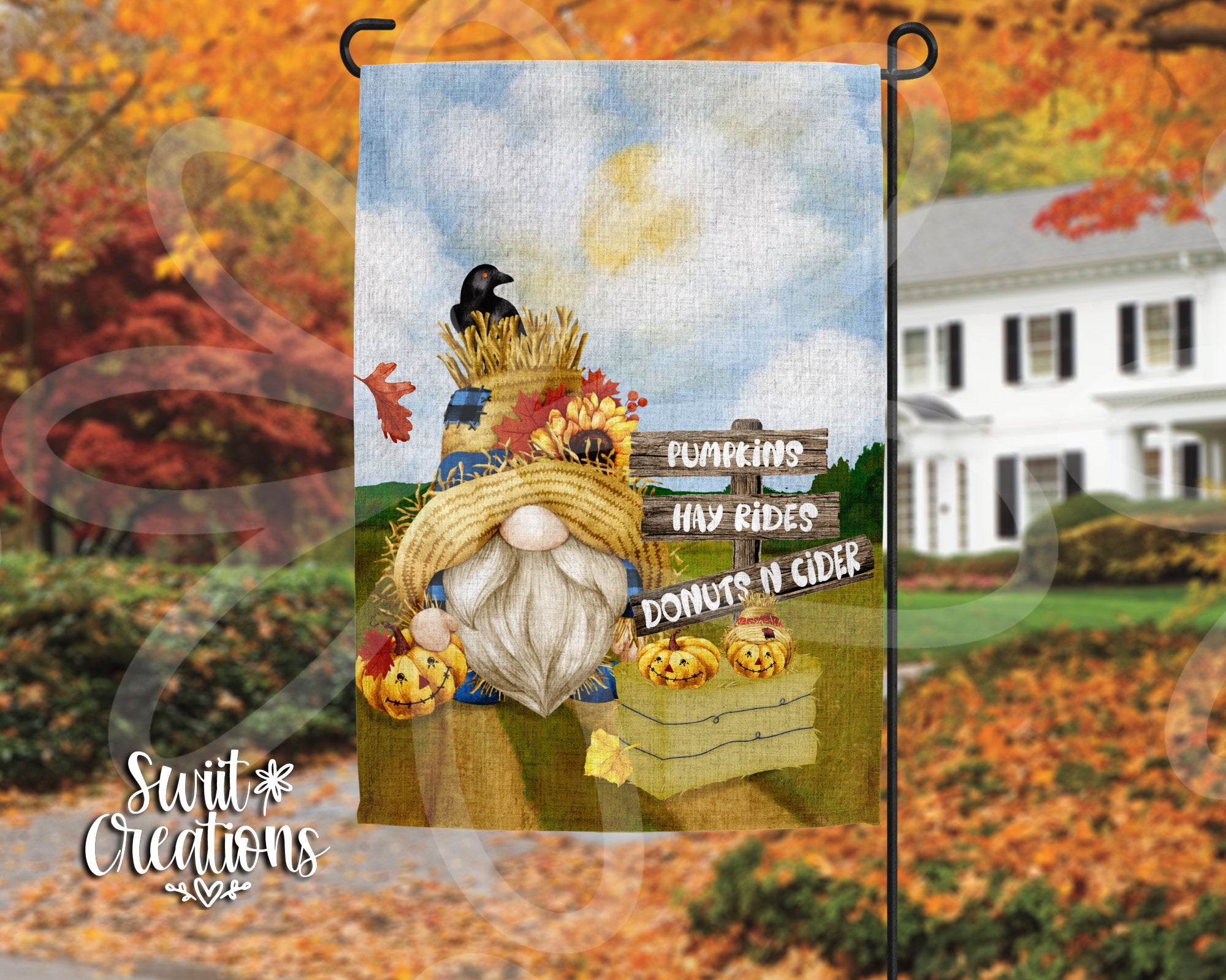 Pumpkins Hay Rides Gnome Fall Flag (YF39)