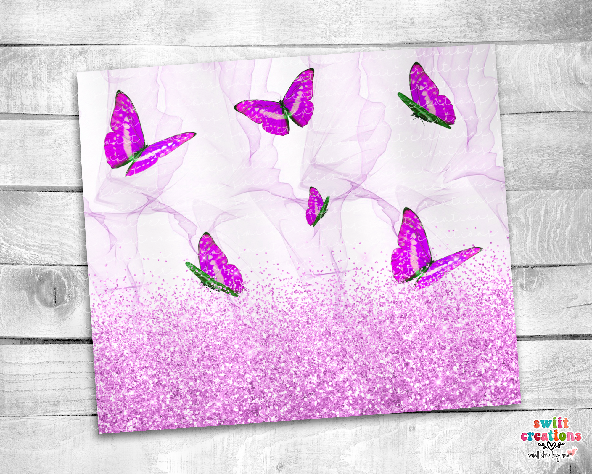 Purple Blue Butterfly Glitter Tumbler (T167)