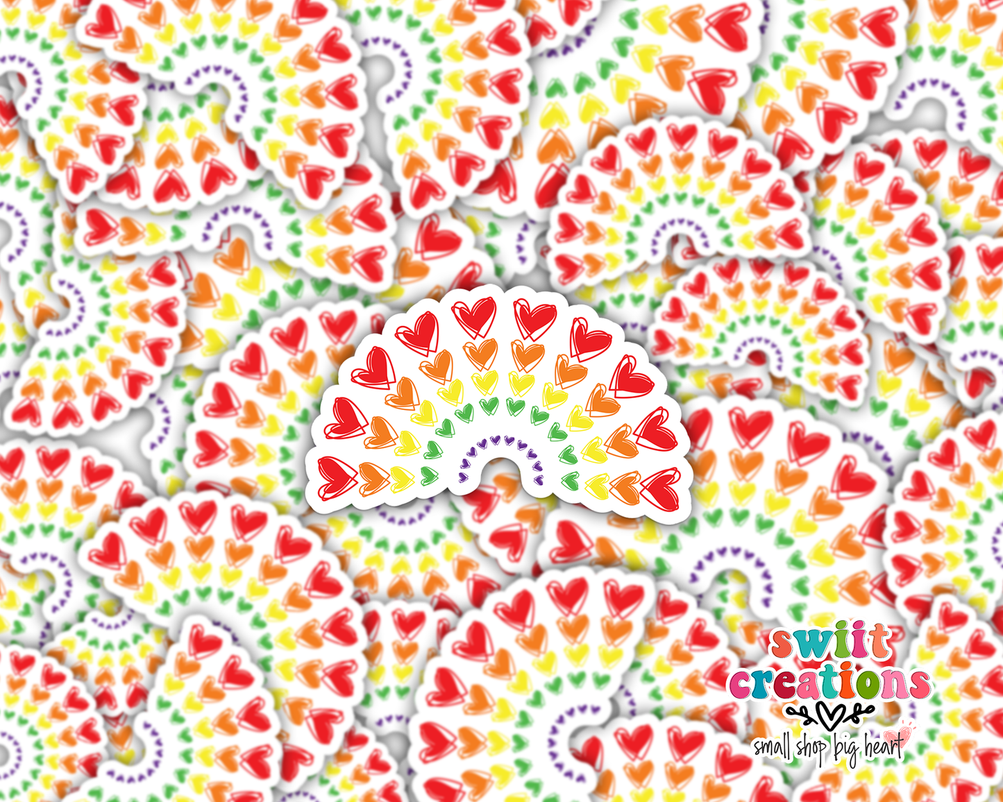 Rainbow of Hearts Waterproof Sticker (SS009) | SCD110