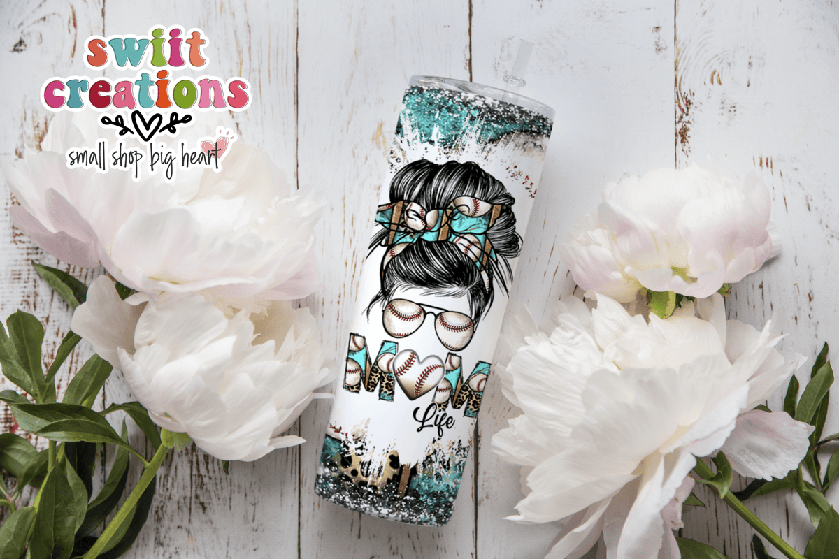 Baseball Mom Life Messy Bun Leopard Tumbler (T219) - Swiit Creations