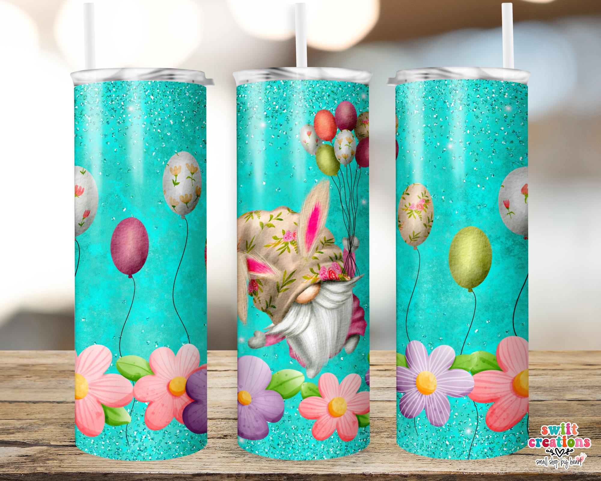 Bunny Gnome with Balloons Tumbler (T152)