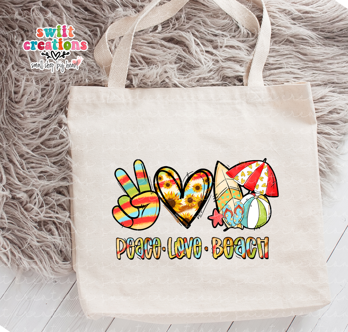 Peace Love Beach Large Linen Tote