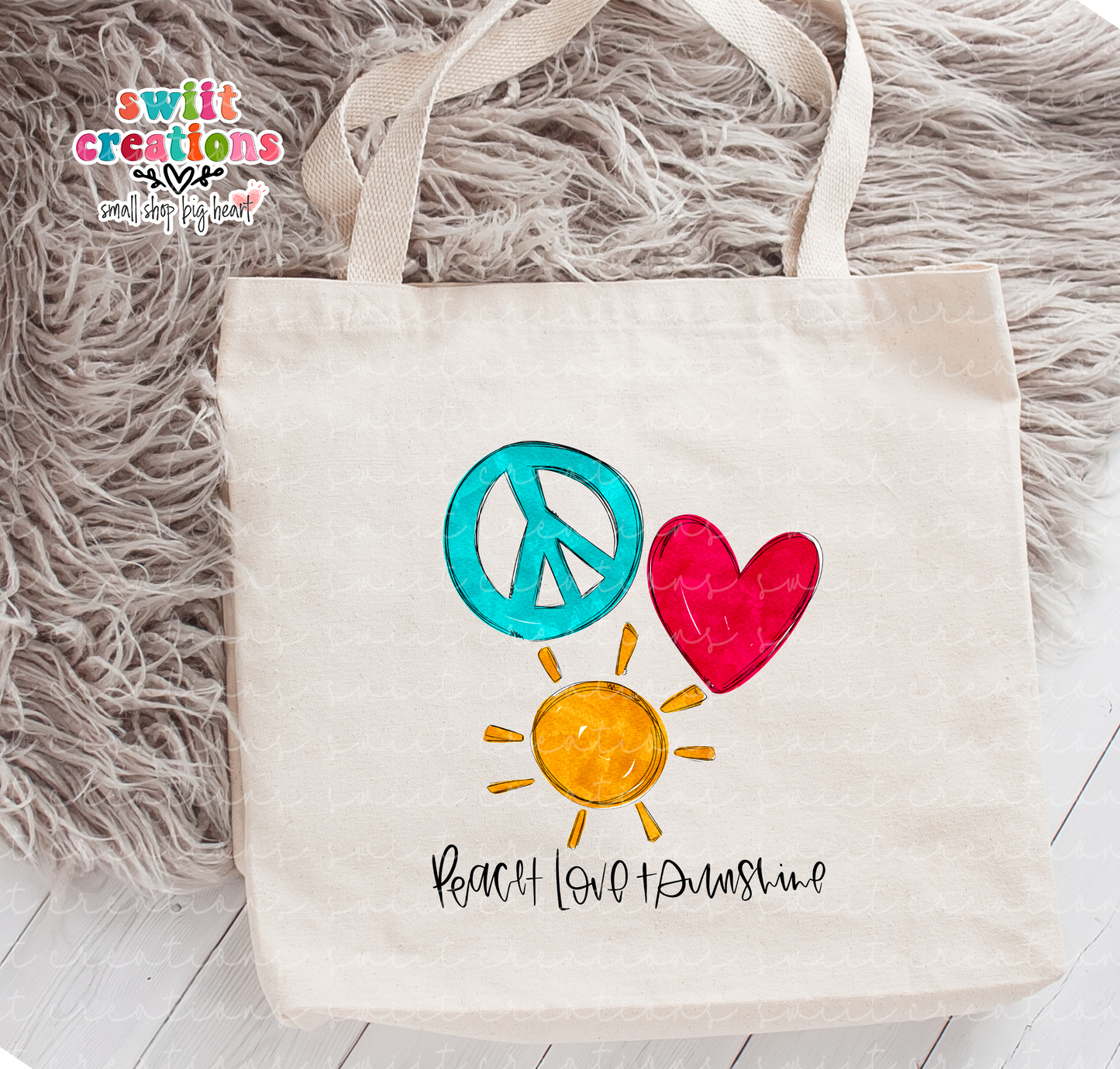 Peace Love Sunshine Large Linen Tote