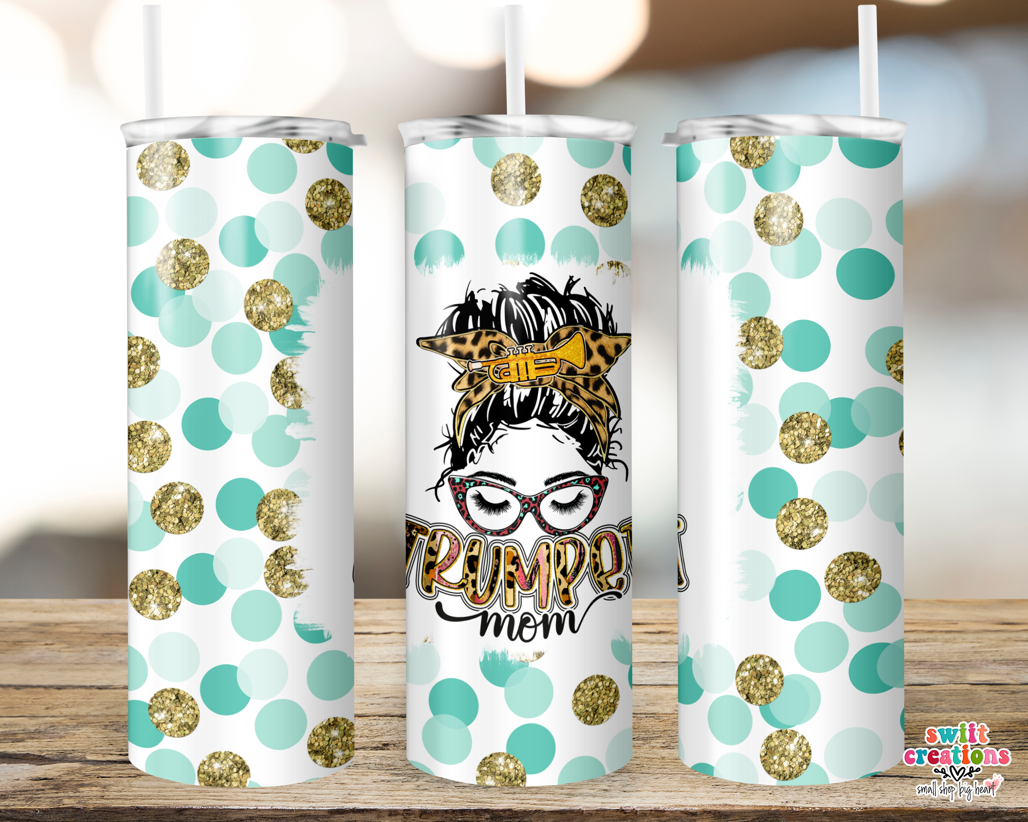 Trumpet Mom Teal Polka Dots Tumbler (T021)