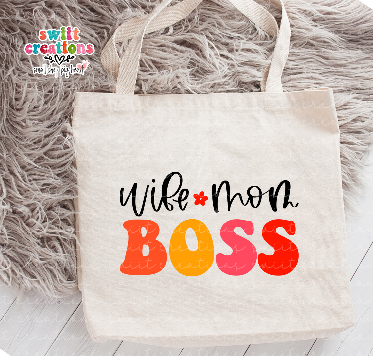 Wife Mom Boss Large Linen Tote