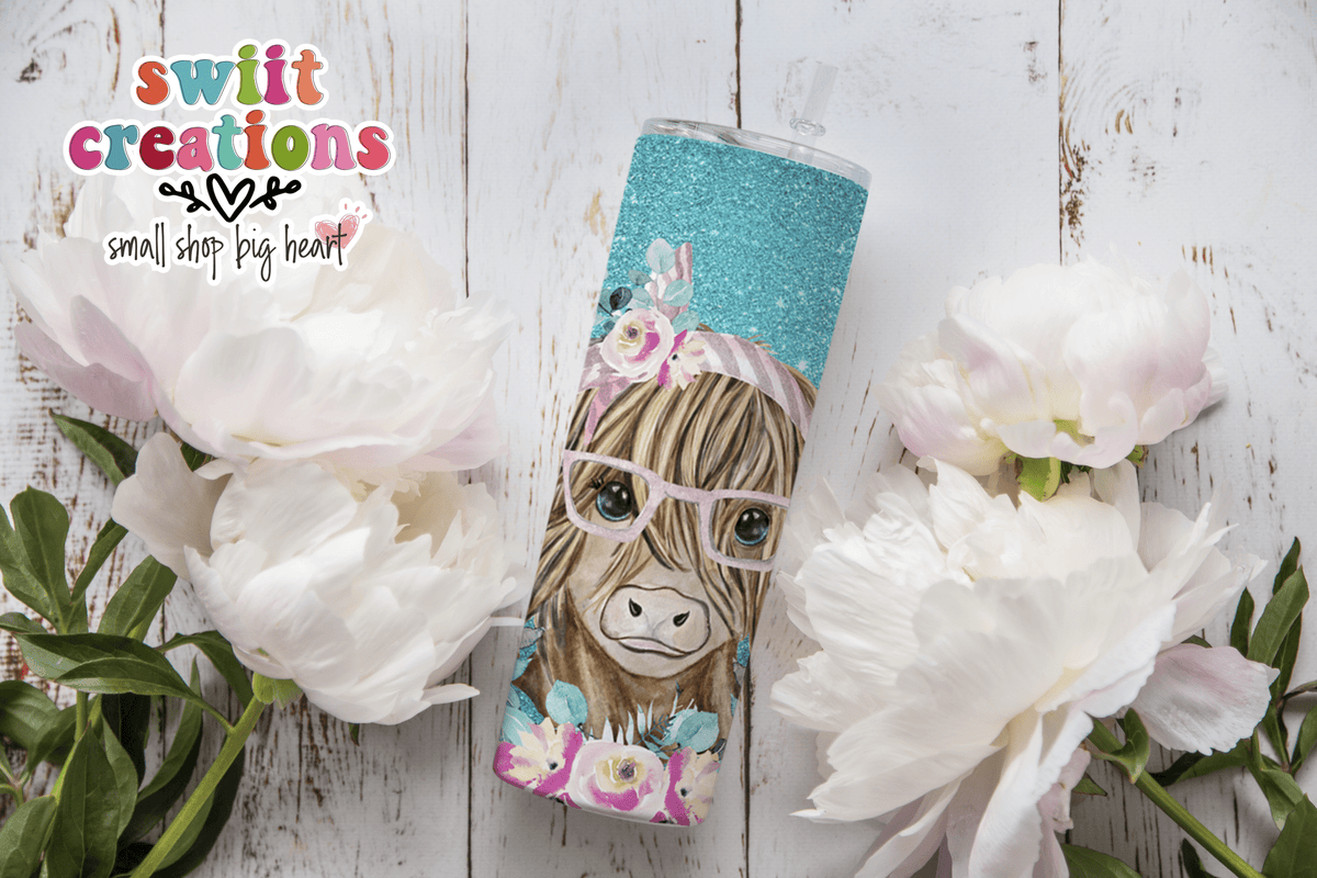 Floral Cow Tumbler (T344) - Swiit Creations