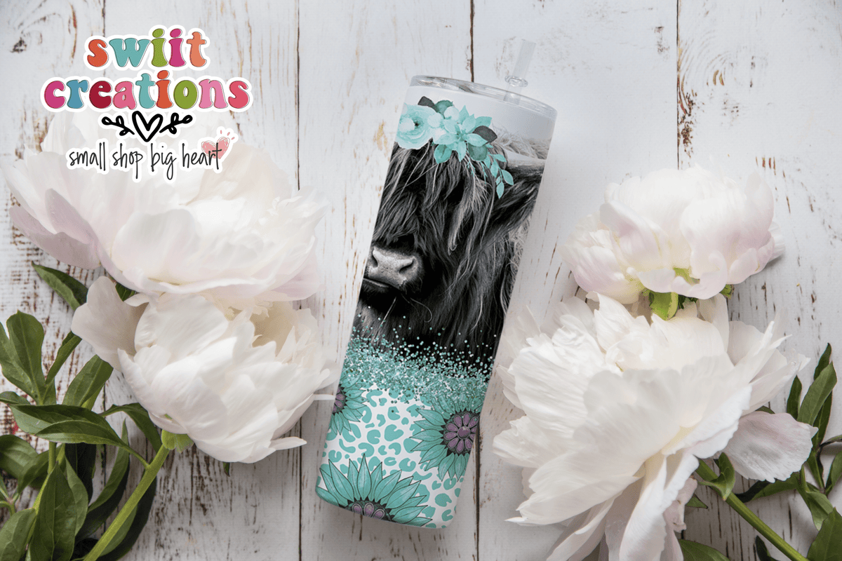 Floral Cow Tumbler (T379) - Swiit Creations