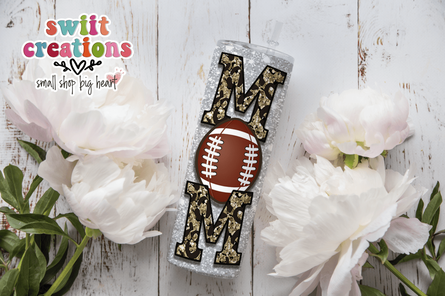 Football Mom Glitter Tumbler (T271) - Swiit Creations