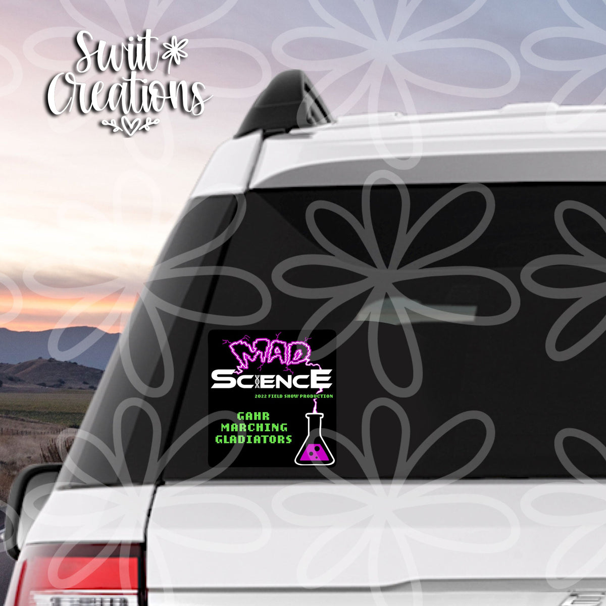 Gahr Mad Science 2022 sticker on the back window of a white SUV