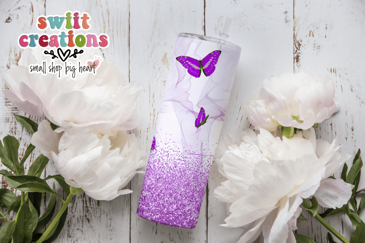 Purple Blue Butterfly Glitter Tumbler (T167) - Swiit Creations