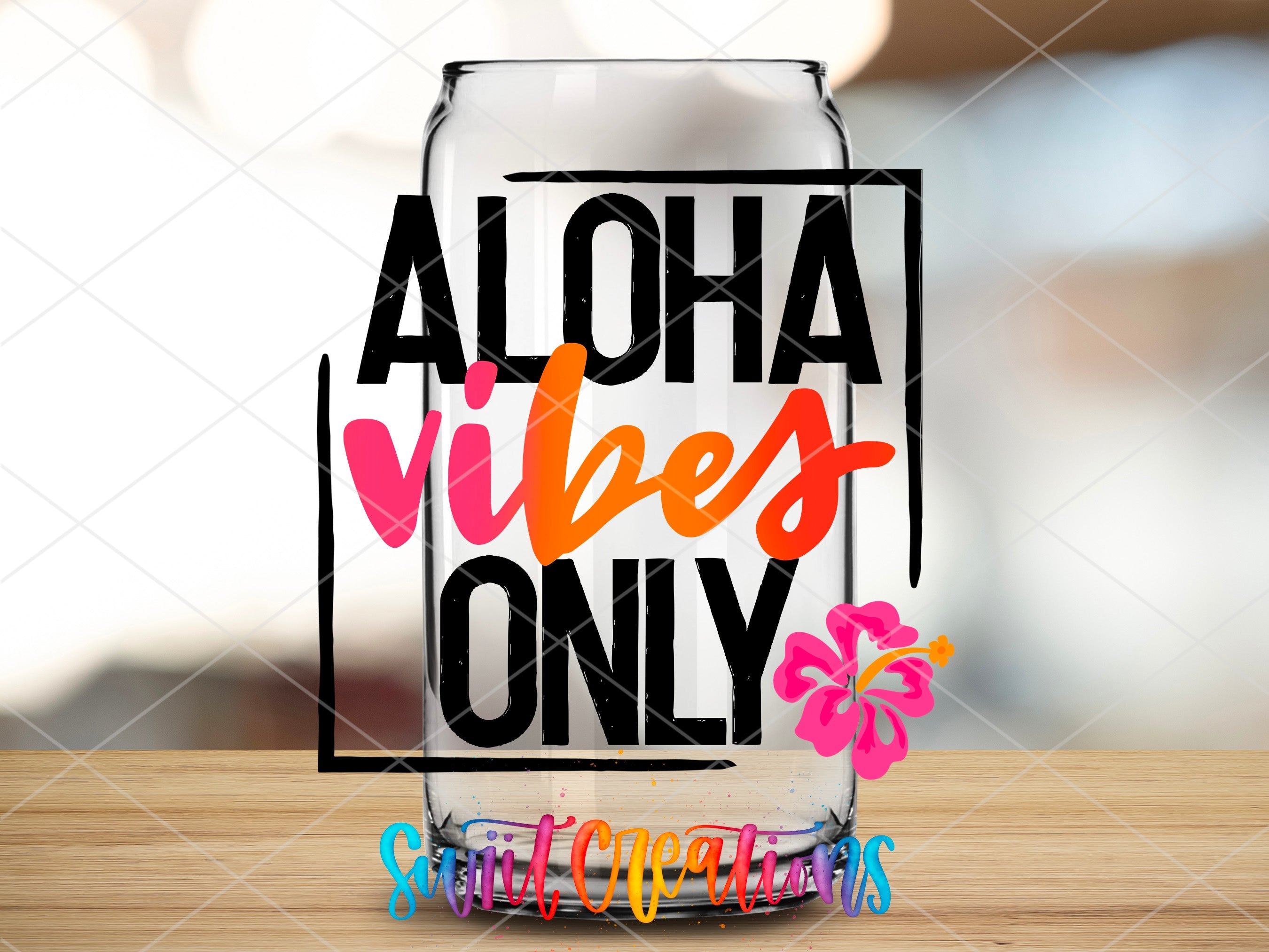 a glass jar with the words aloha vibes only on it