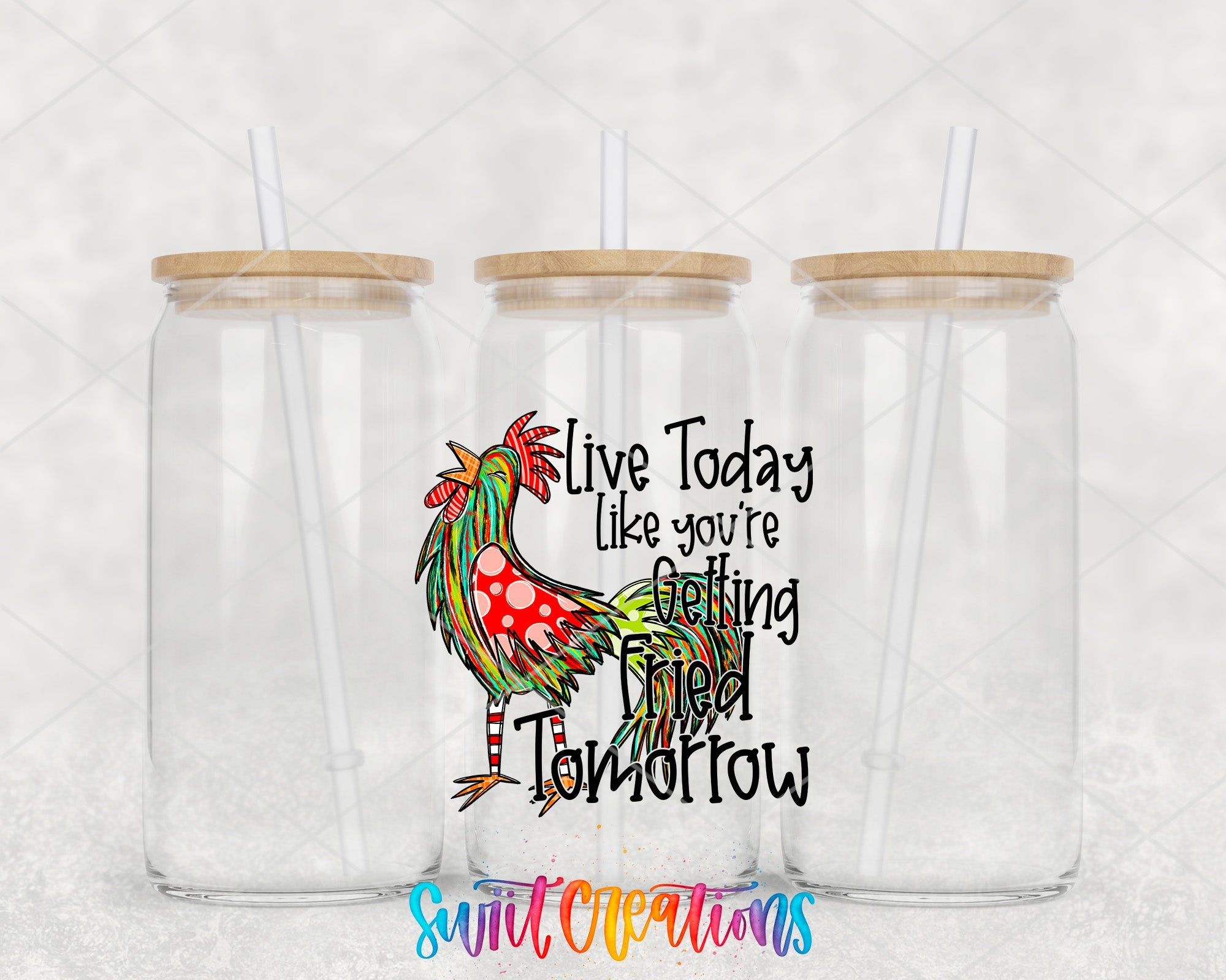 two clear tumblers with a rooster design on them