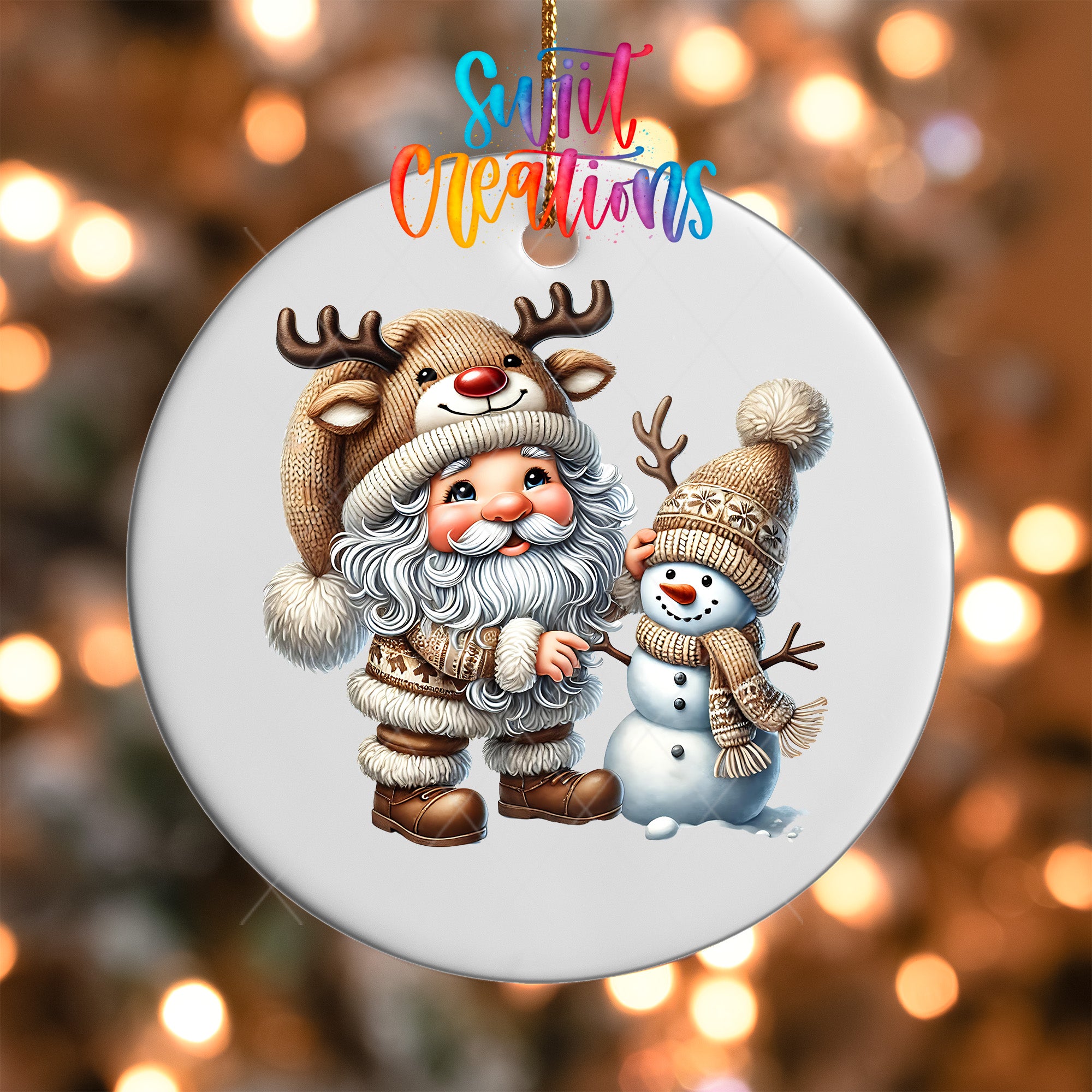 Santa Claus and a snowman ornament
