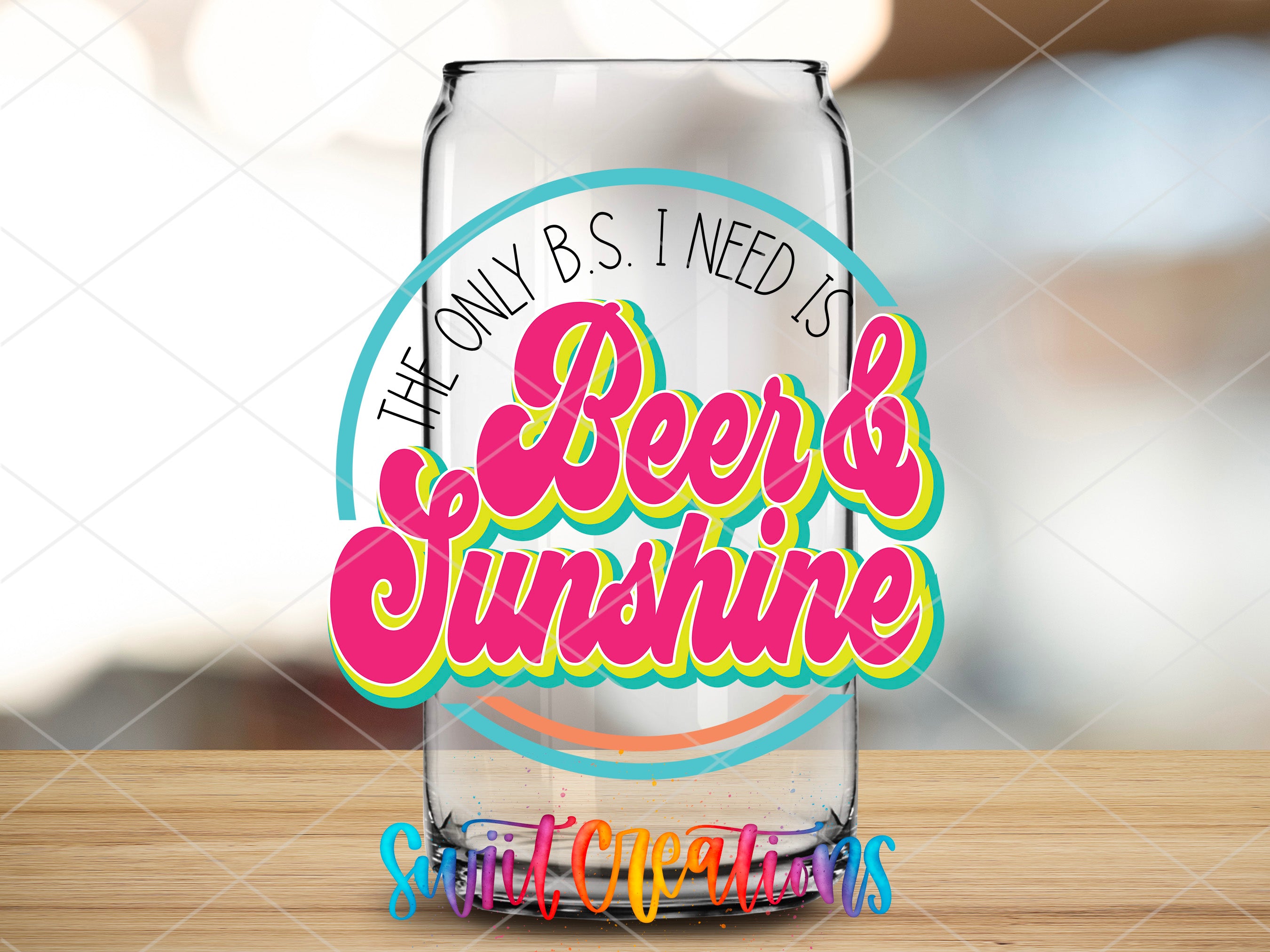 a beer glass with the words beer and sunshine on it