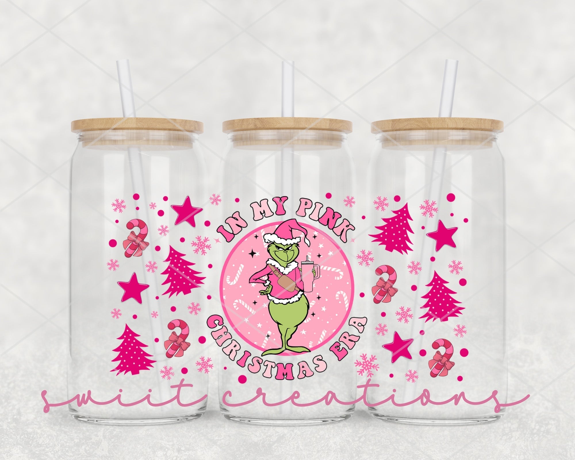 a couple of glass jars sitting on top of a table