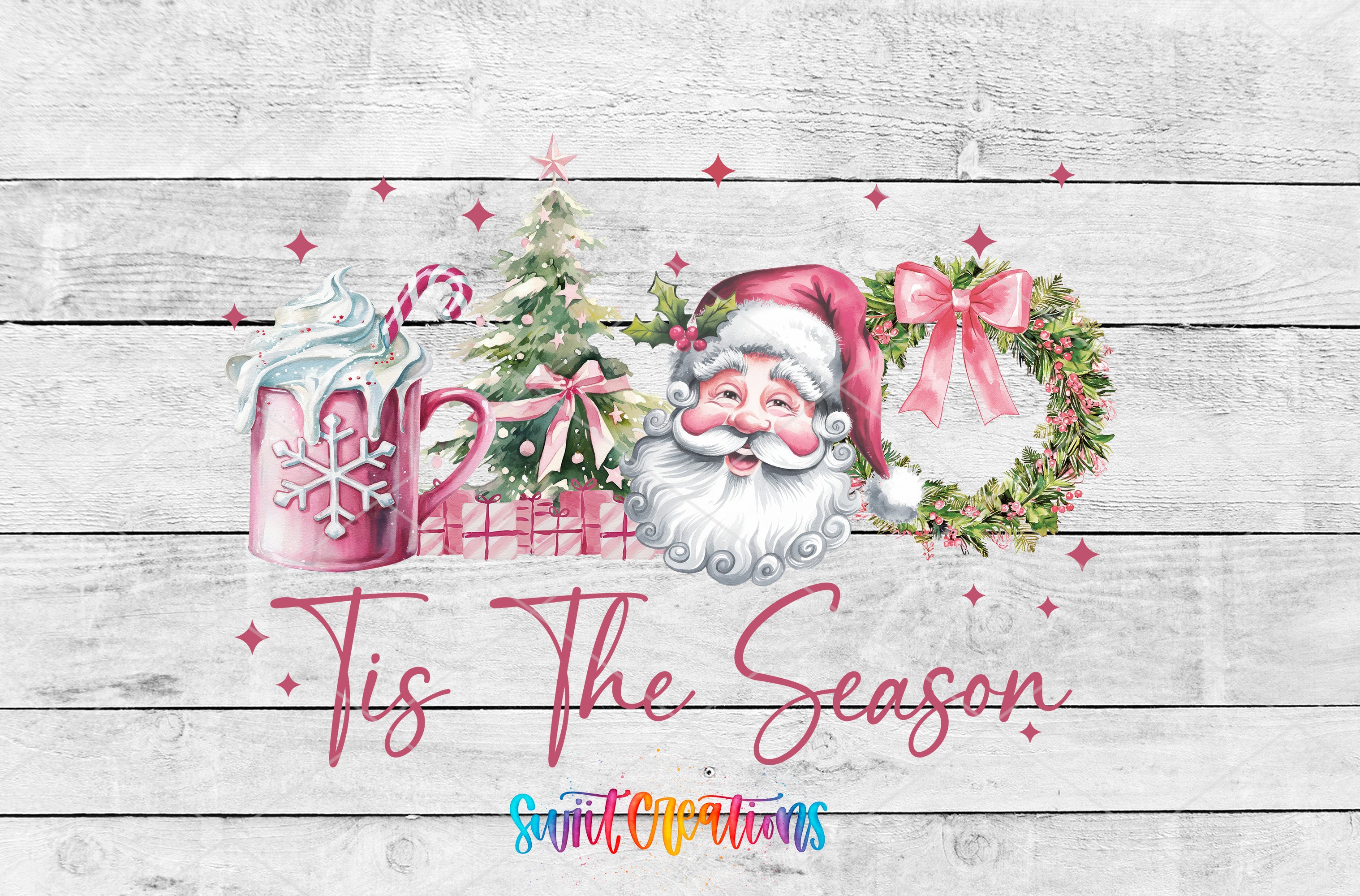 a wooden wall with a santa clause on it