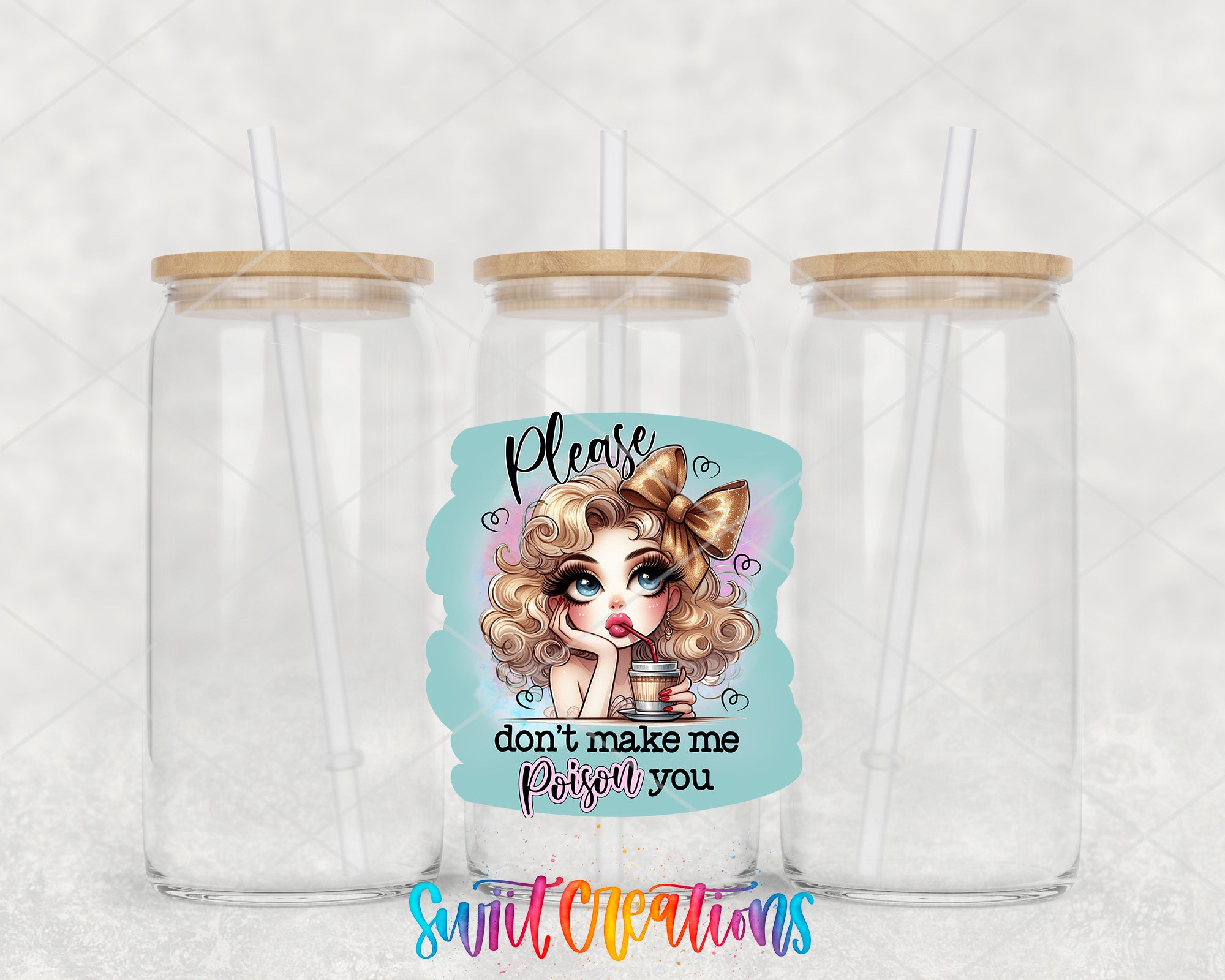 two clear tumblers with a picture of a girl with blonde hair